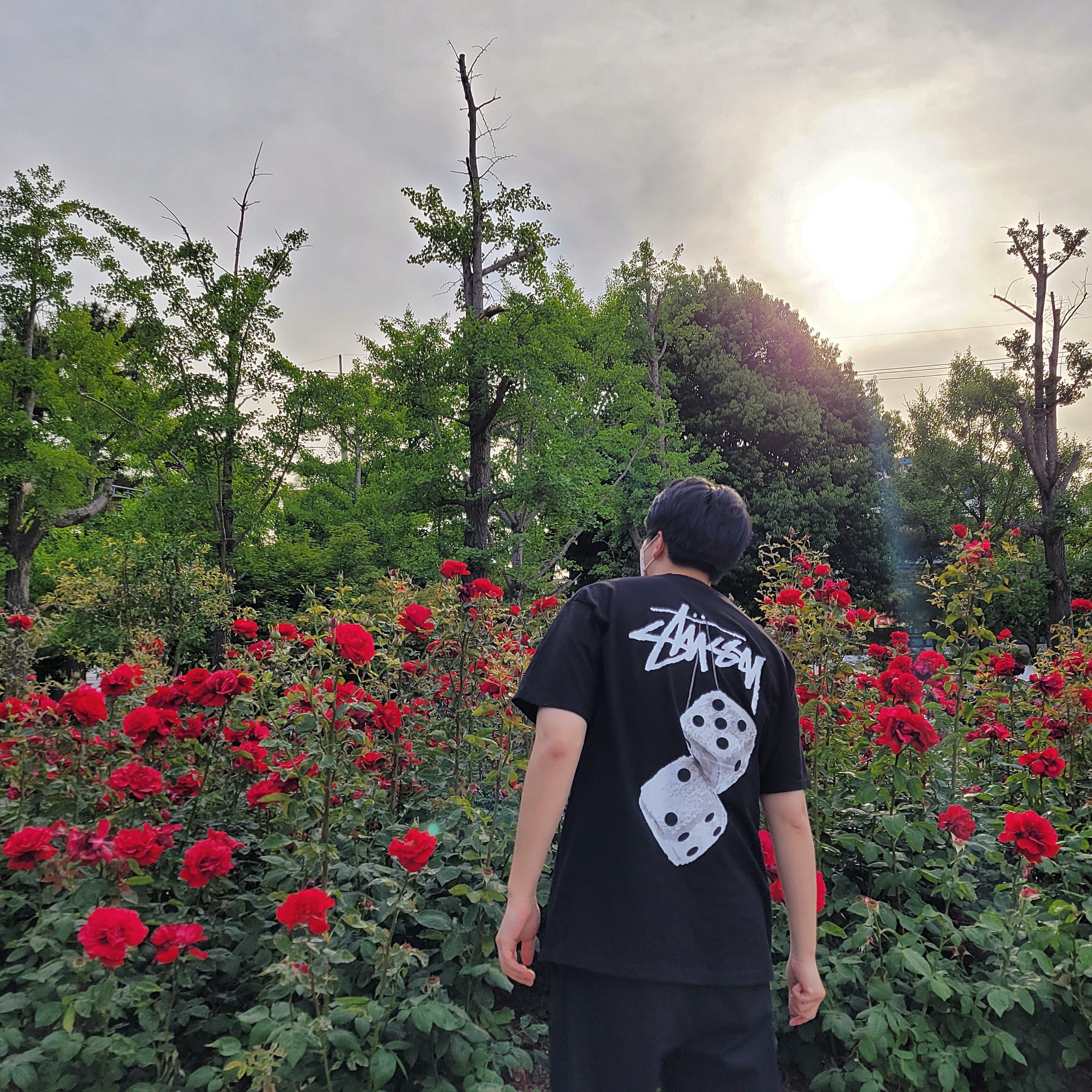 Stussy Fuzzy Dice T-Shirt Black, (W) Jordan 1 Low Black University Blue 착용 스타일 - 3
