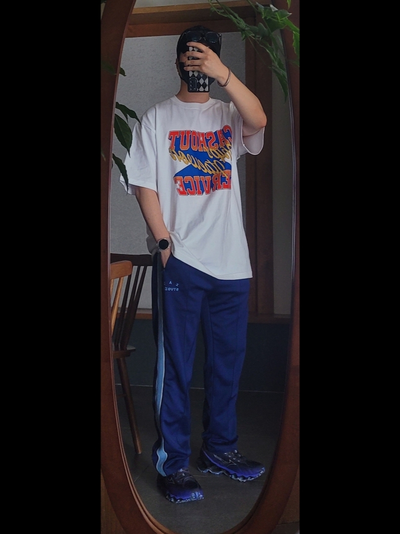 IAB Studio Track Pants Navy - 21SS, Mizuno x Sorayama Hajime Wave Prophecy Champagne Gold 착용 스타일