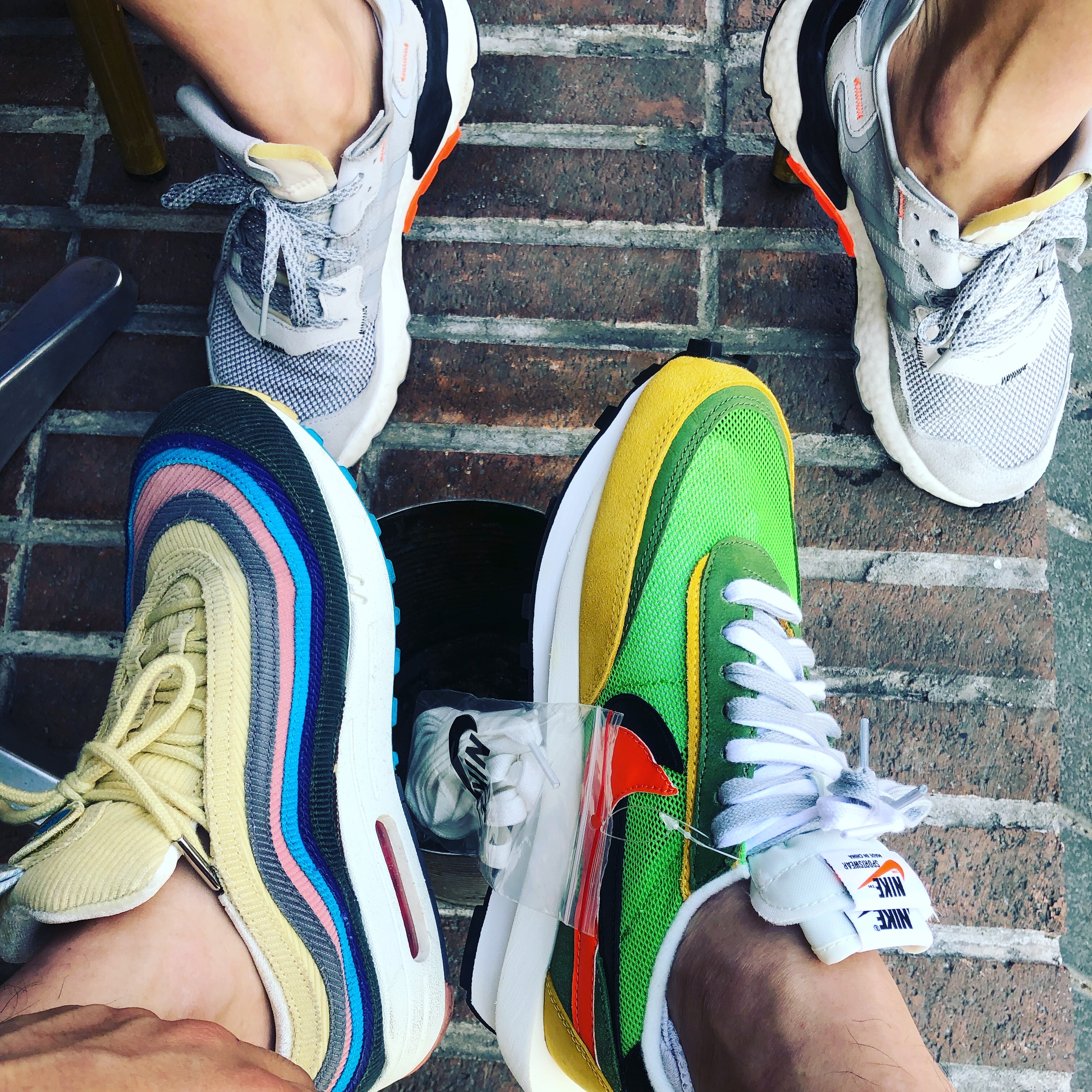 Nike x Sean Wotherspoon Air Max 1/97, Nike x Sacai LDWaffle Green Multi 착용 스타일