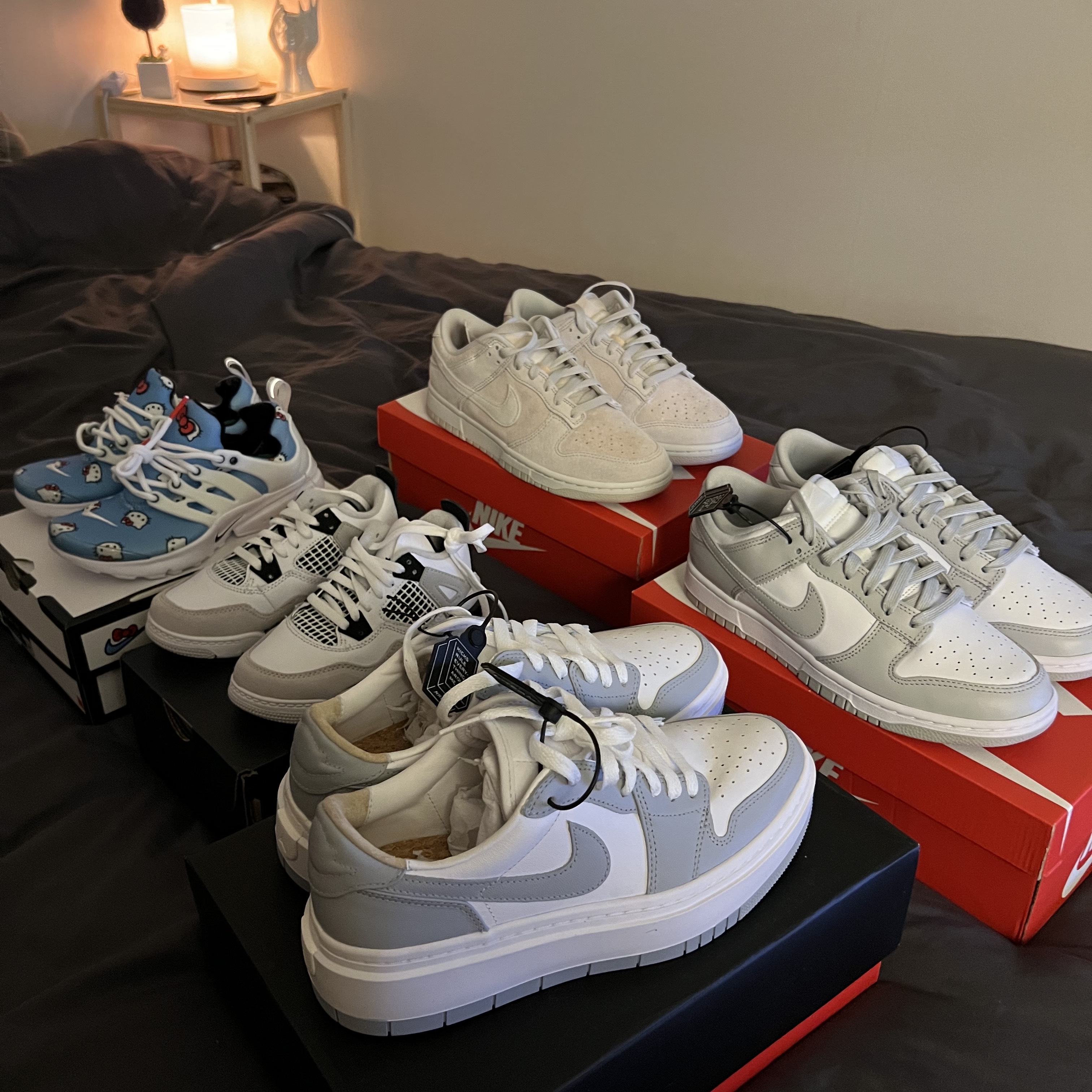 (W) Jordan 1 Elevate Low White and Wolf Grey, Nike Dunk Low Retro Grey Fog 착용 스타일 - 2