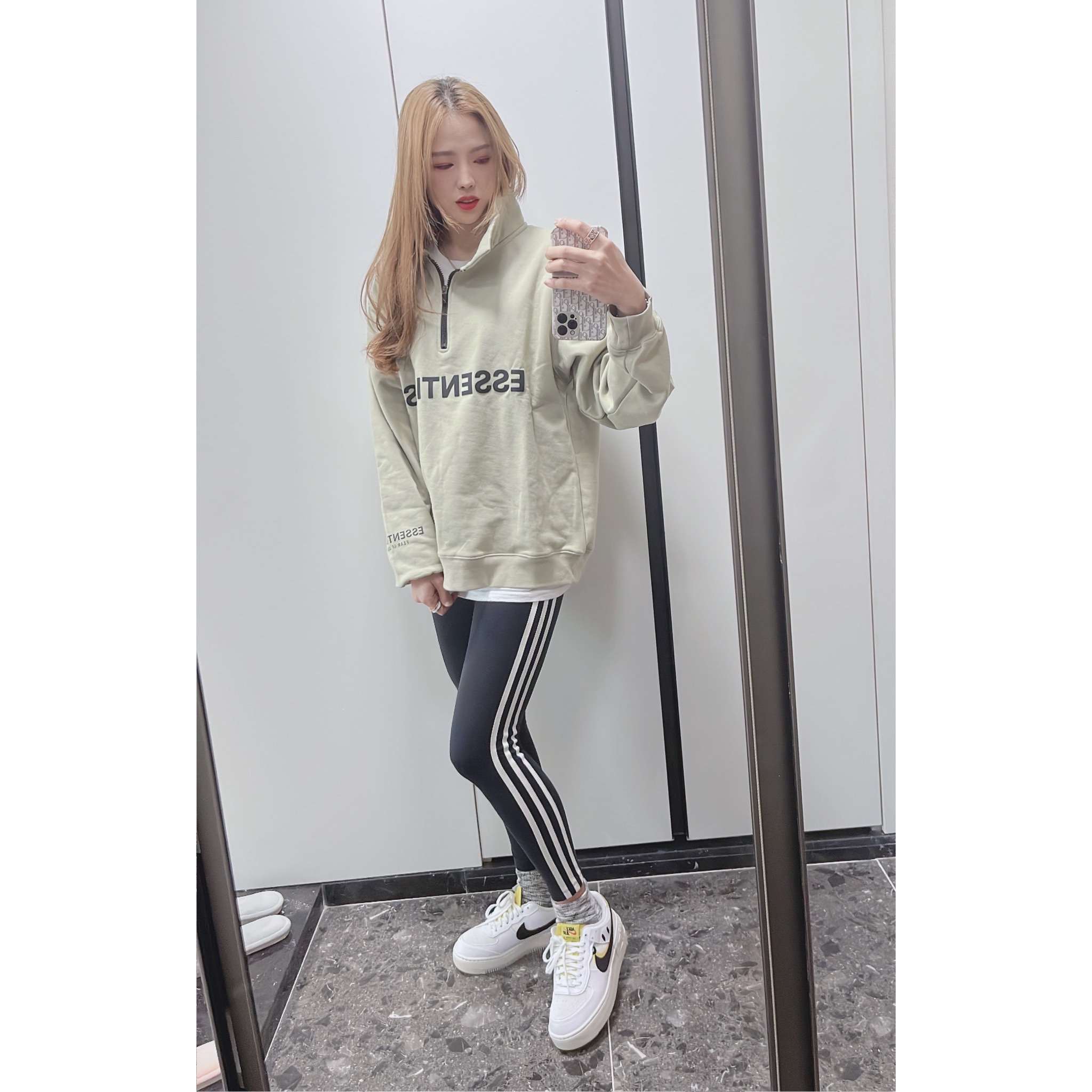 (W) Nike Air Force 1 Shadow Go The Extra Smile, Essentials Half-Zip Track Jacket Pistachio - 21FW 착용 스타일