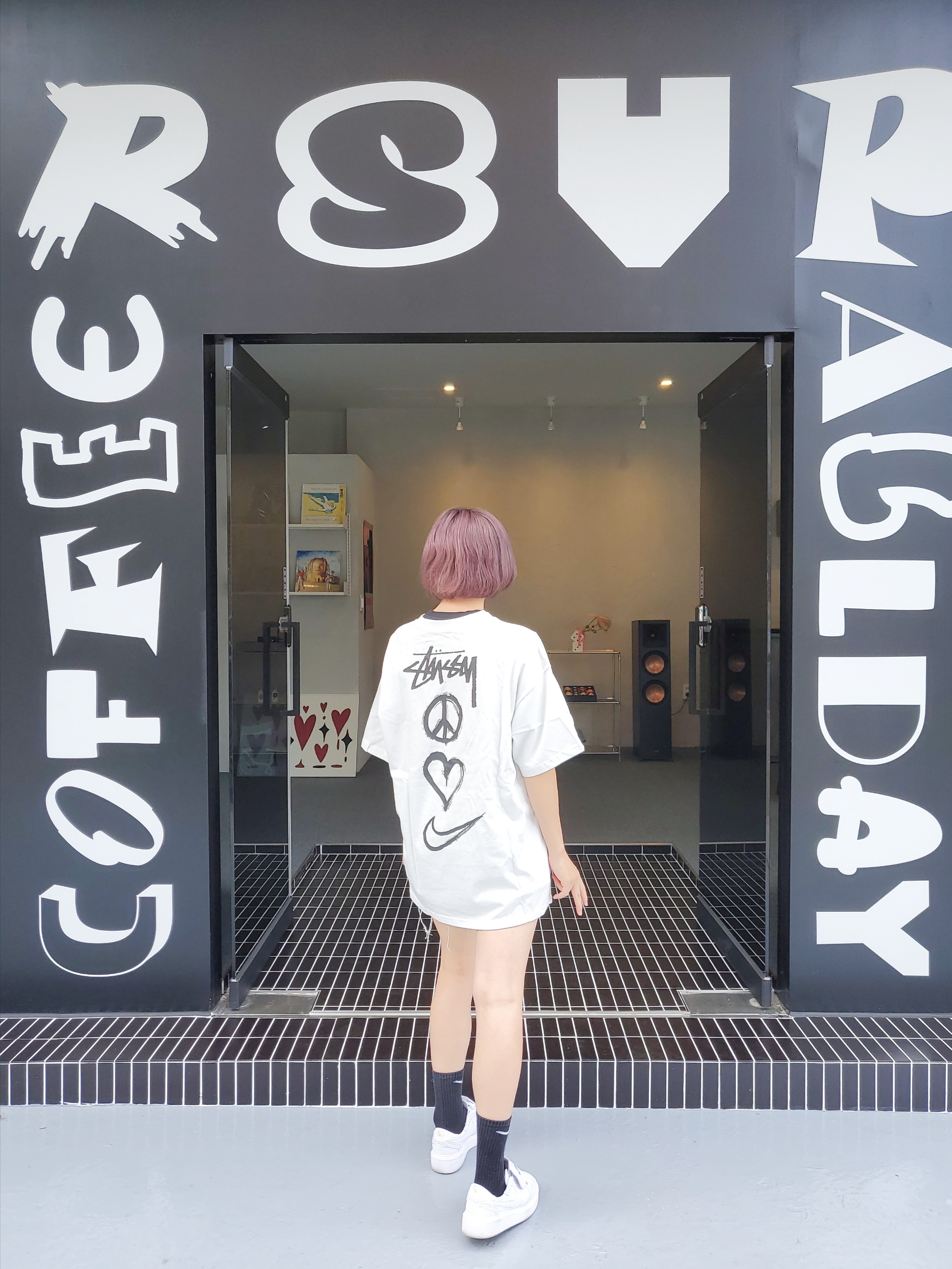 Nike x Stussy NRG RA T-Shirt Summit White (DM4942-121), Nike x Peaceminusone Kwondo1 White 착용 스타일