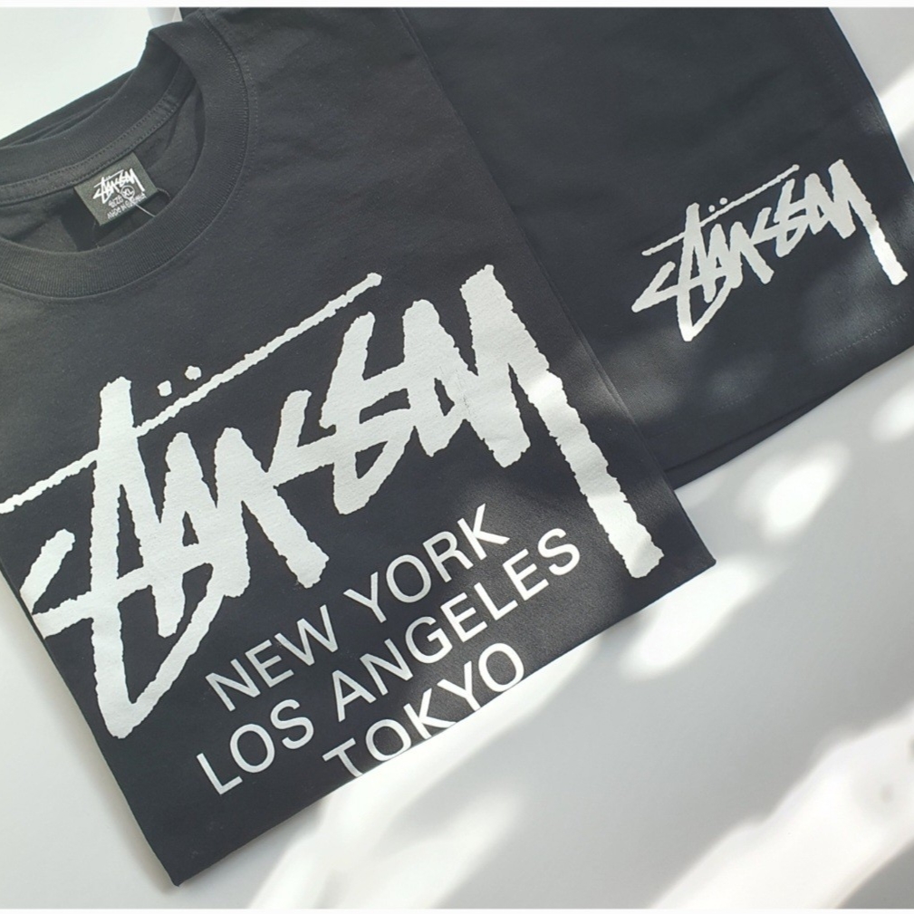 Stussy World Tour LS T-Shirt Black, Stussy Big Stock Water Shorts Black 착용 스타일