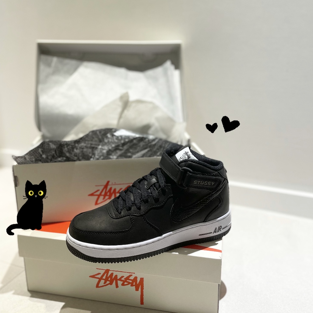 Nike x Stussy Air Force 1 '07 Mid SP Black 착용 스타일