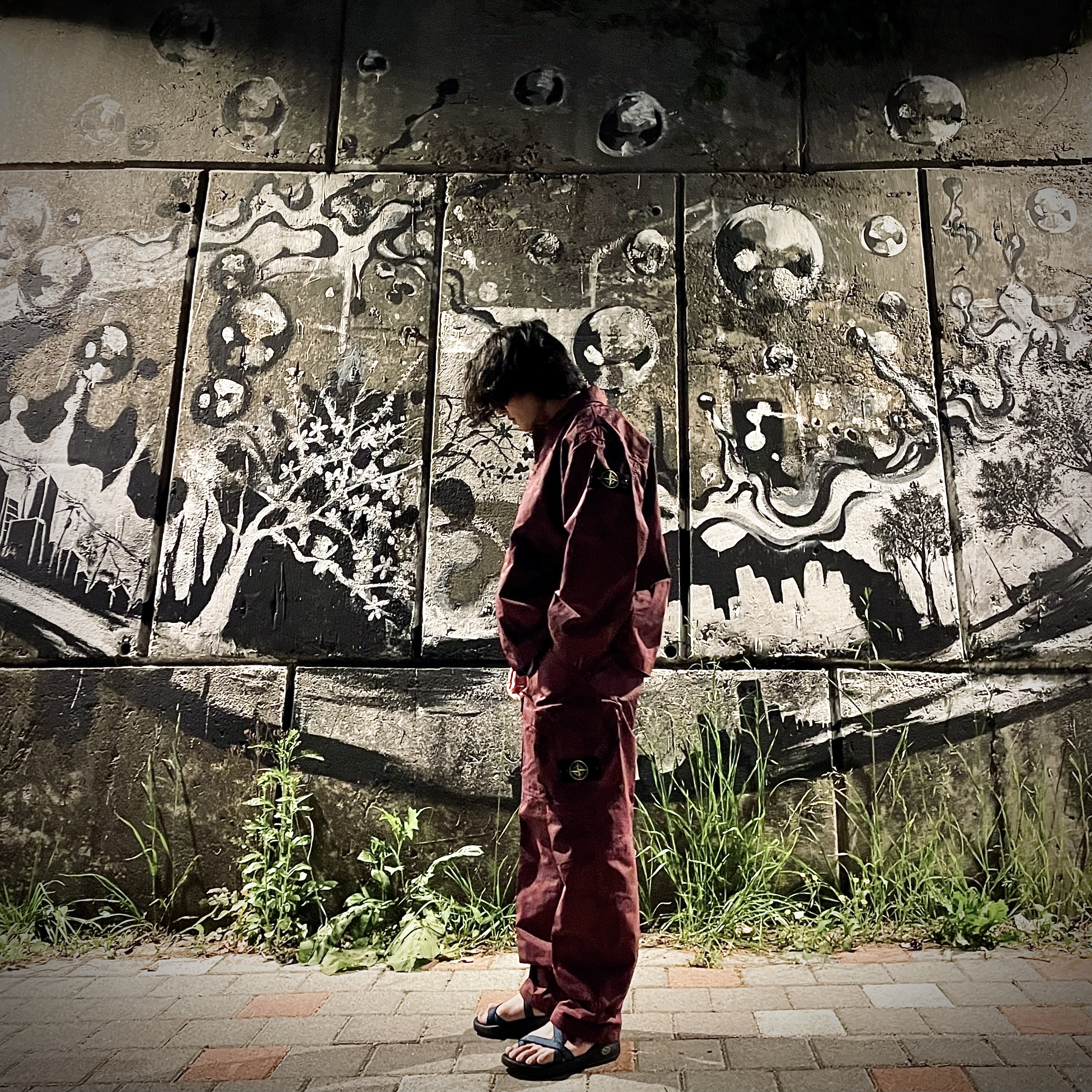 Supreme x Stone Island Reactive Ice Camo Ripstop Jacket Red - 22SS, Supreme x Stone Island Reactive Ice Camo Ripstop Cargo Pants Red - 22SS 착용 스타일 - 1