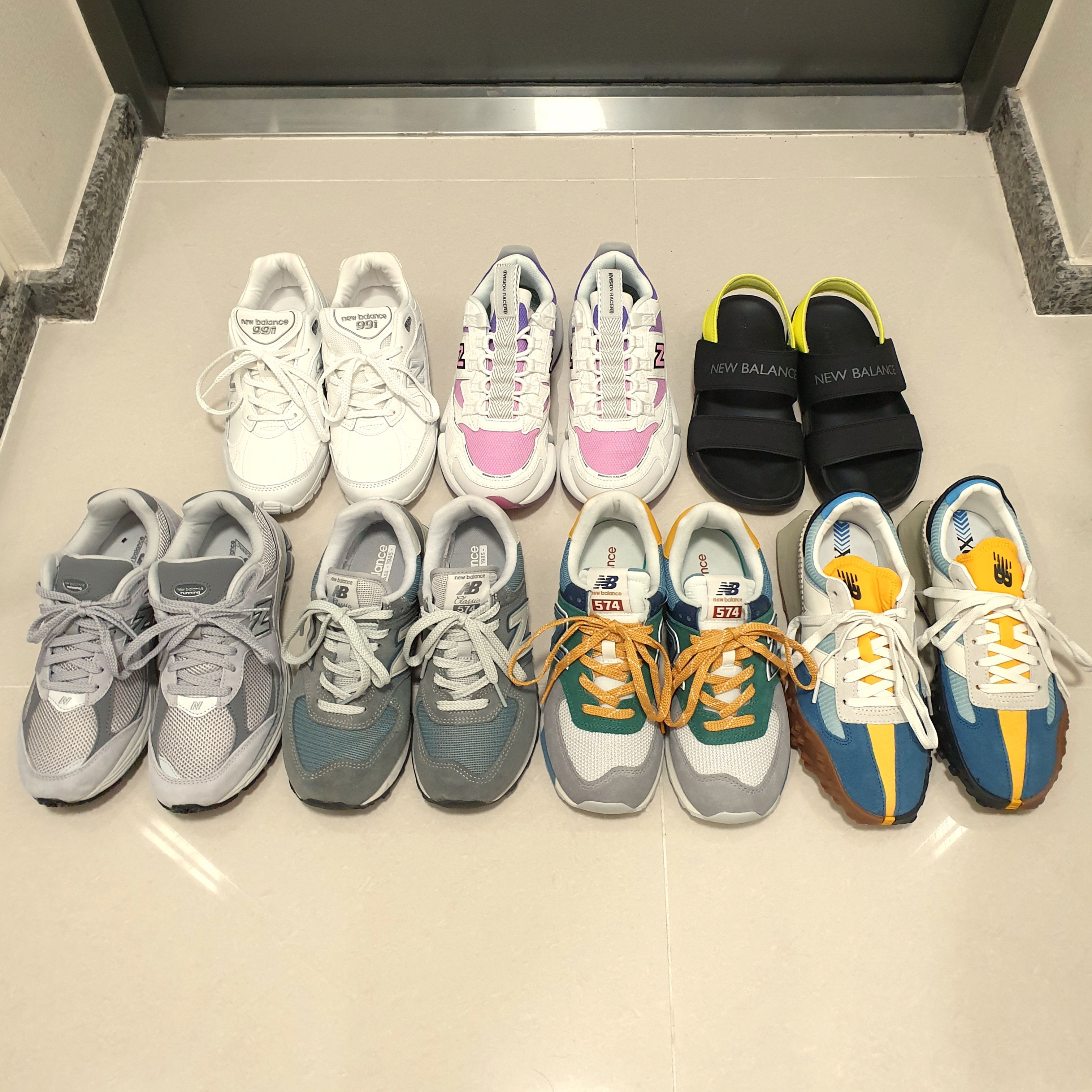New Balance 991 Made in UK White, New Balance x Jaden Smith Vision Racer Sunset White Mirage Violet 착용 스타일