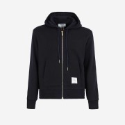 Thom Browne Cotton Loopback Center Back Stripe Zip Hoodie Navy