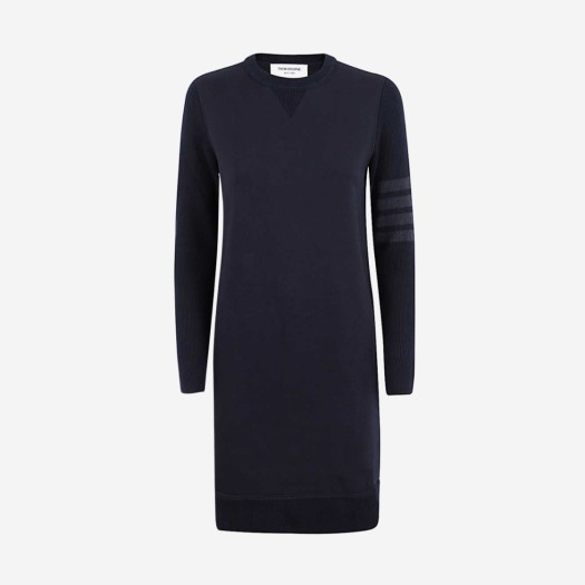 (W) 톰브라운 클래식 루프백 토날 사선 크루넥 스웨터 드레스 네이비