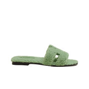 (W) Hermes Oran Sandal Woolskin & Vert Deau