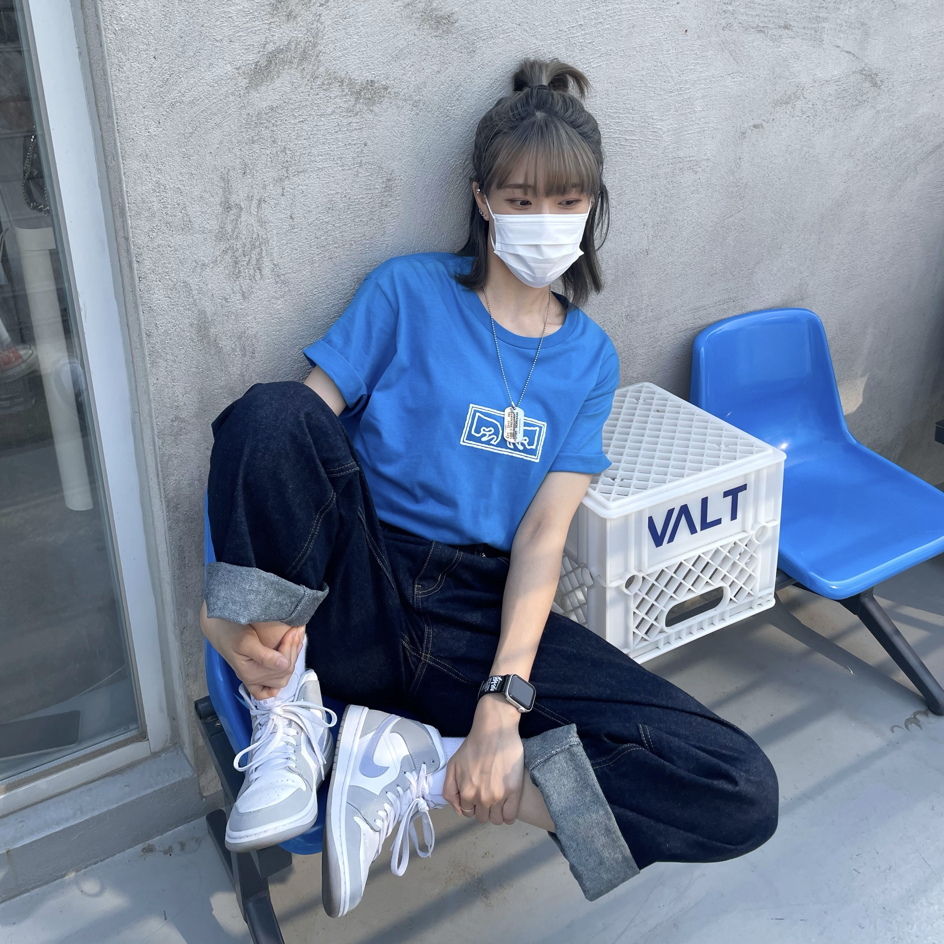 (W) Jordan 1 Mid Wolf Grey 착용 스타일