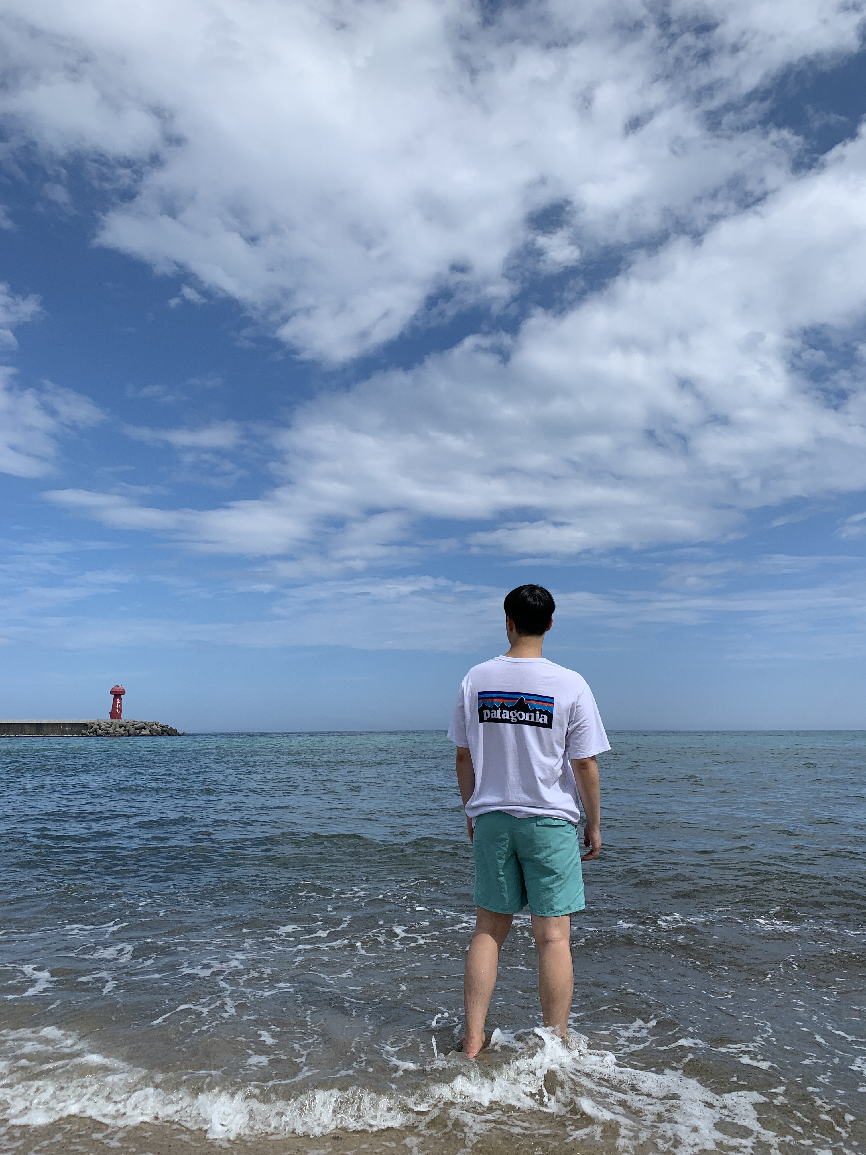 Patagonia P-6 Logo Responsibili-Tee S/S White 착용 스타일