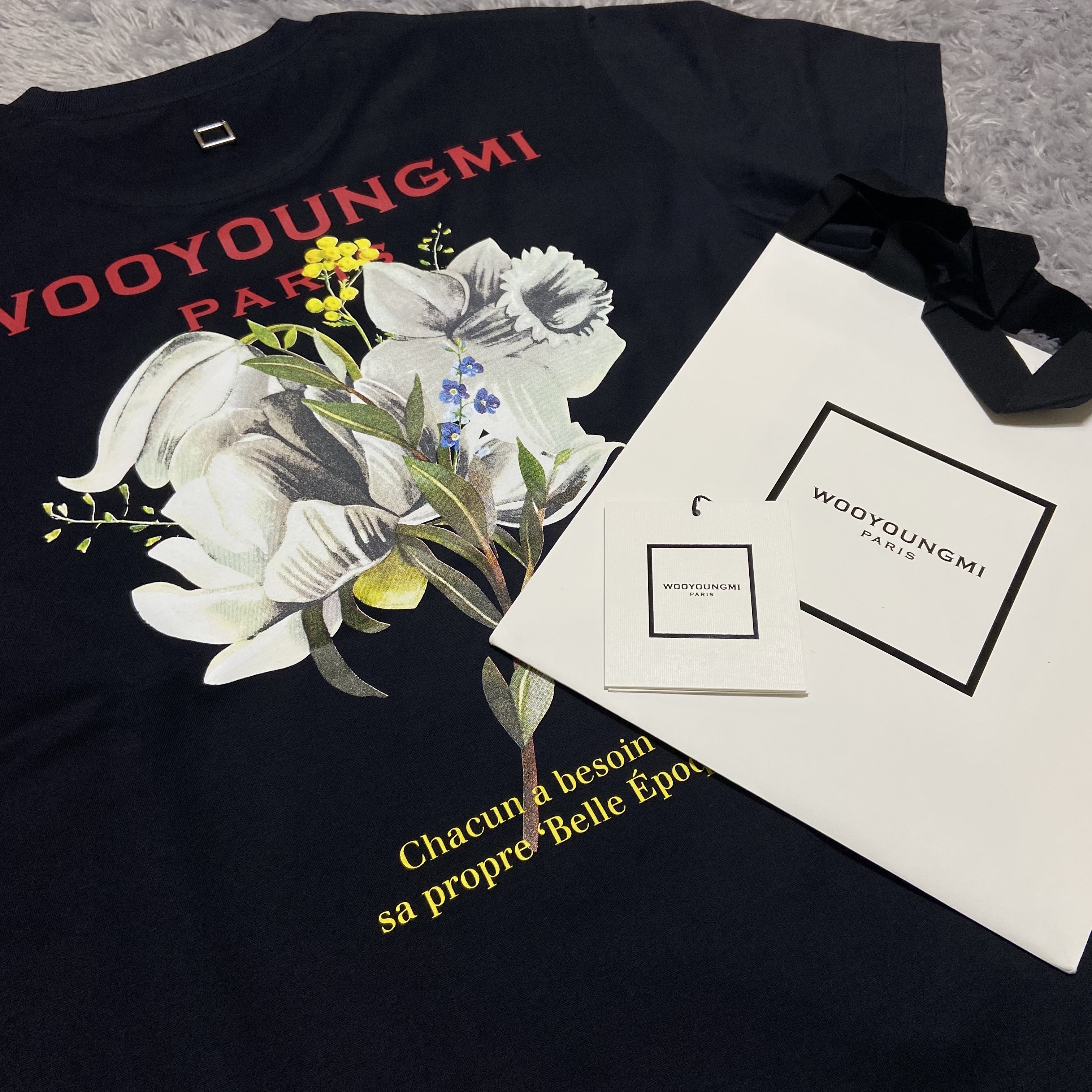 Wooyoungmi Flower Print Back Logo T-Shirt Navy - 22SS 착용 스타일