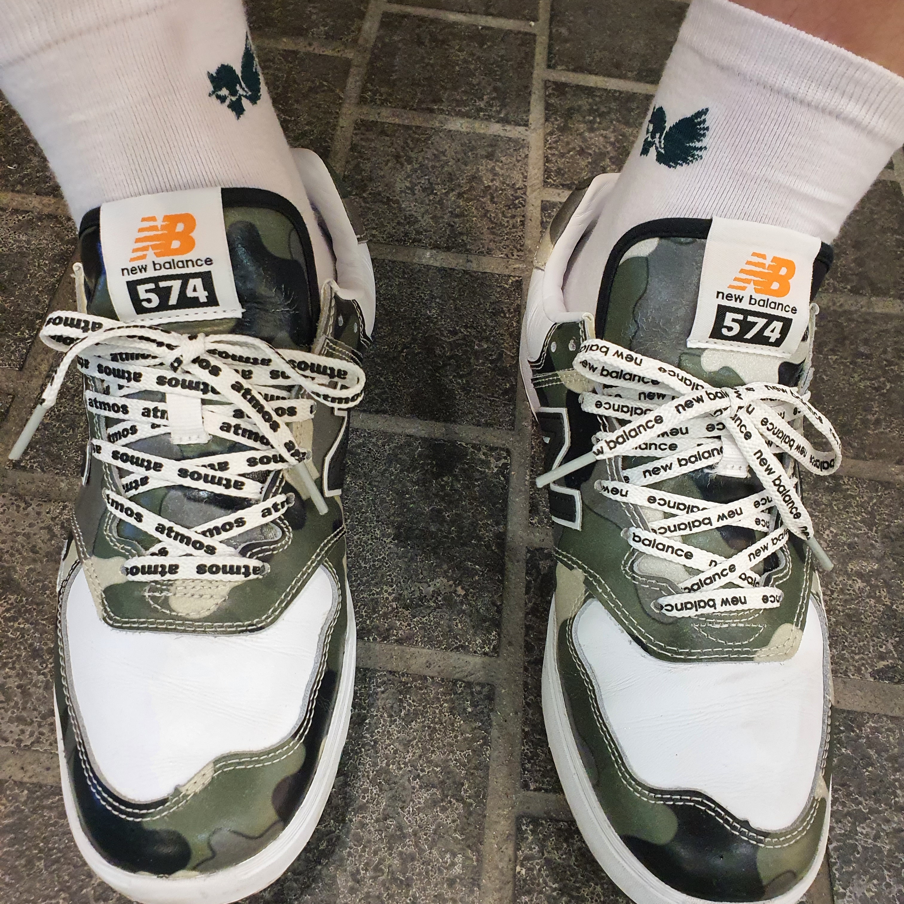 New Balance x Atmos AM574 Camo White - 2E Wide 착용 스타일 - 1