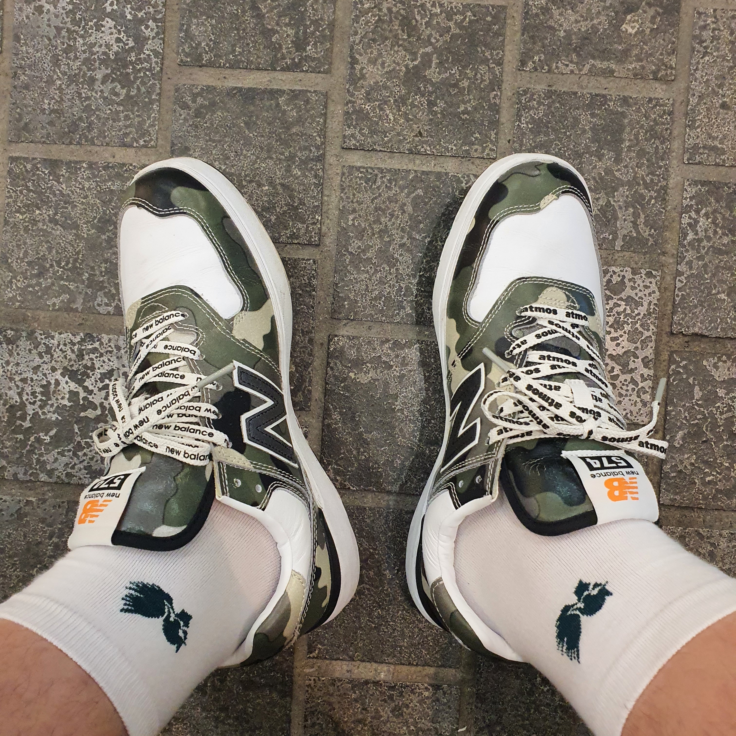 New Balance x Atmos AM574 Camo White - 2E Wide 착용 스타일 - 2