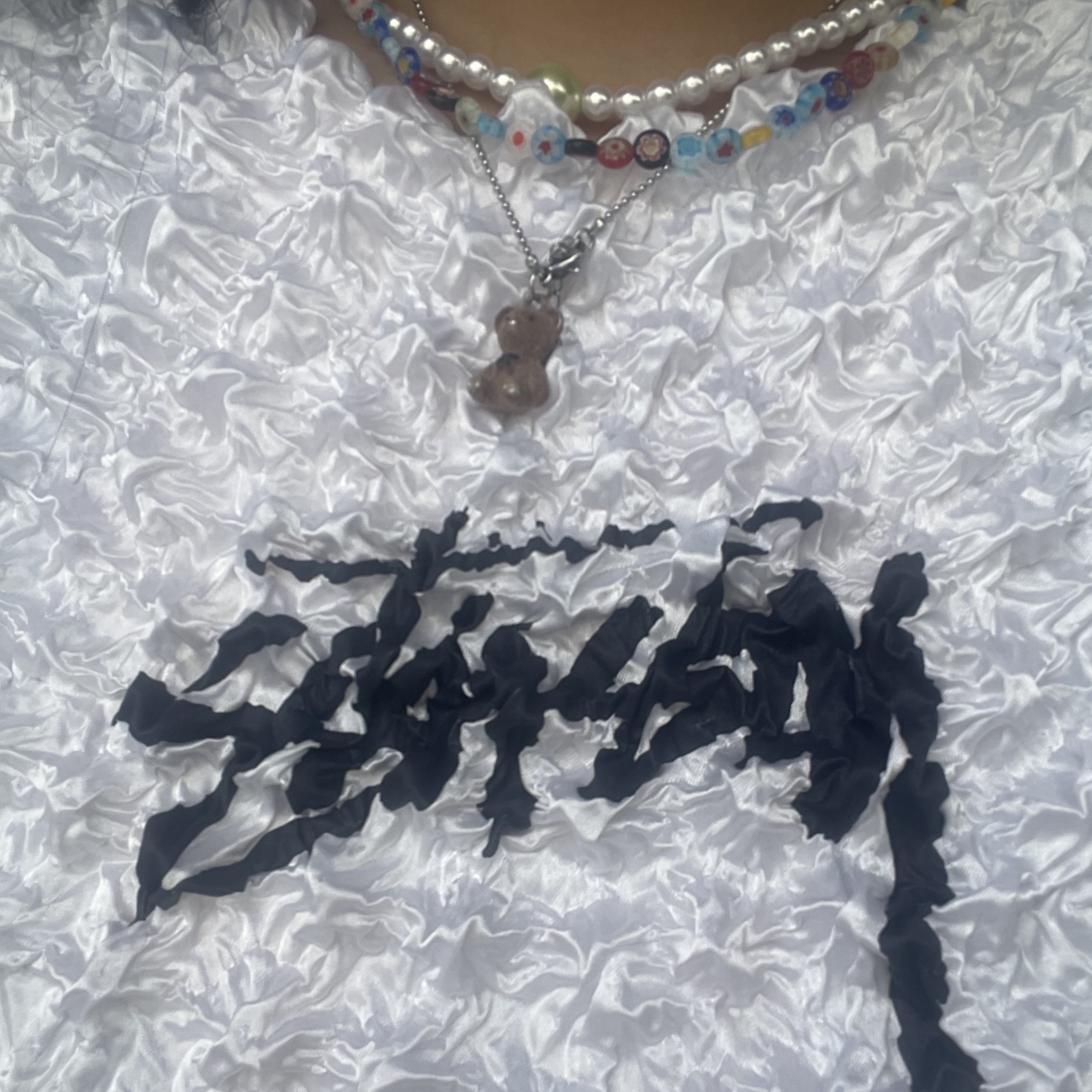 (W) Stussy Popcorn Mini Shirt White 착용 스타일