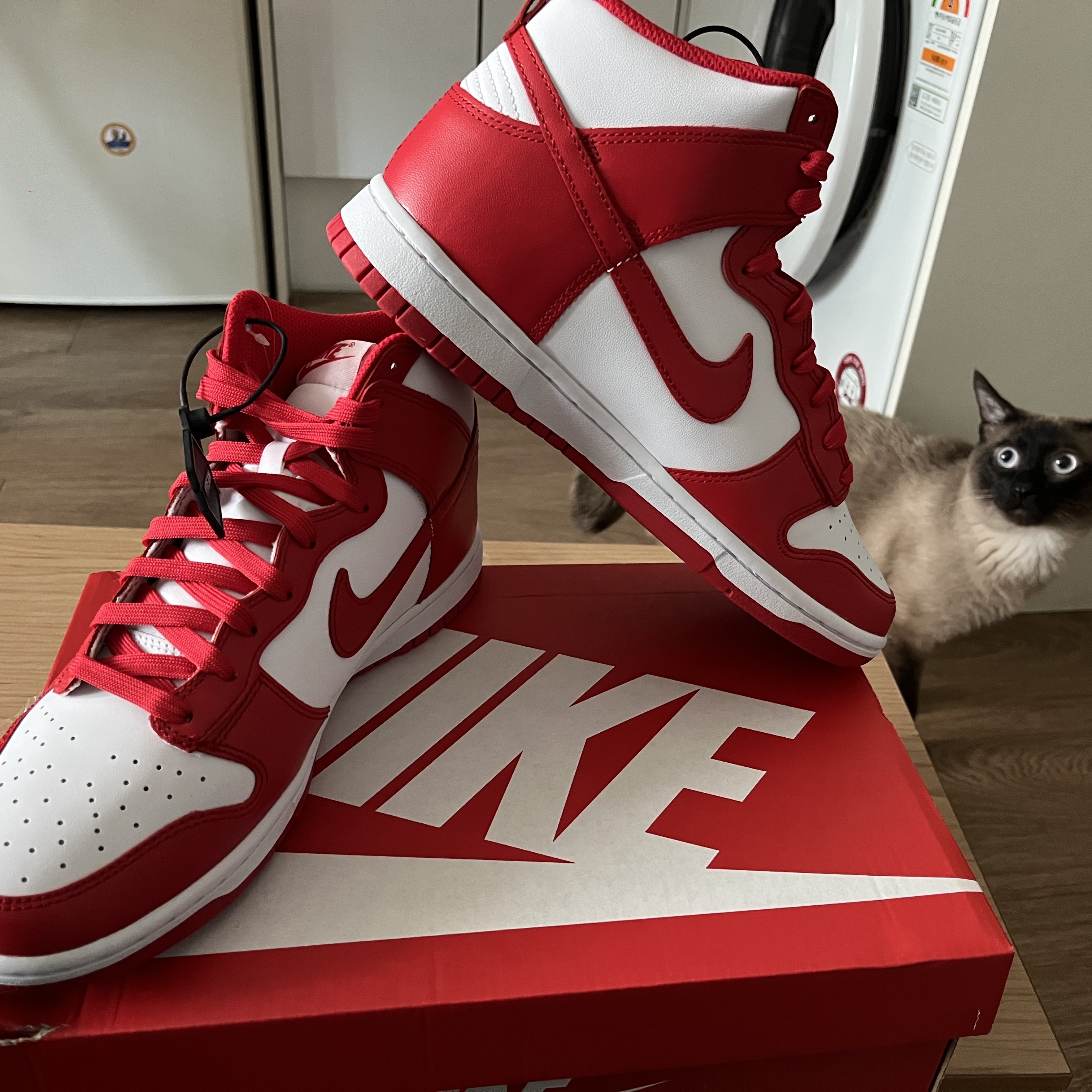 Nike Dunk High Retro Championship White and Red 착용 스타일