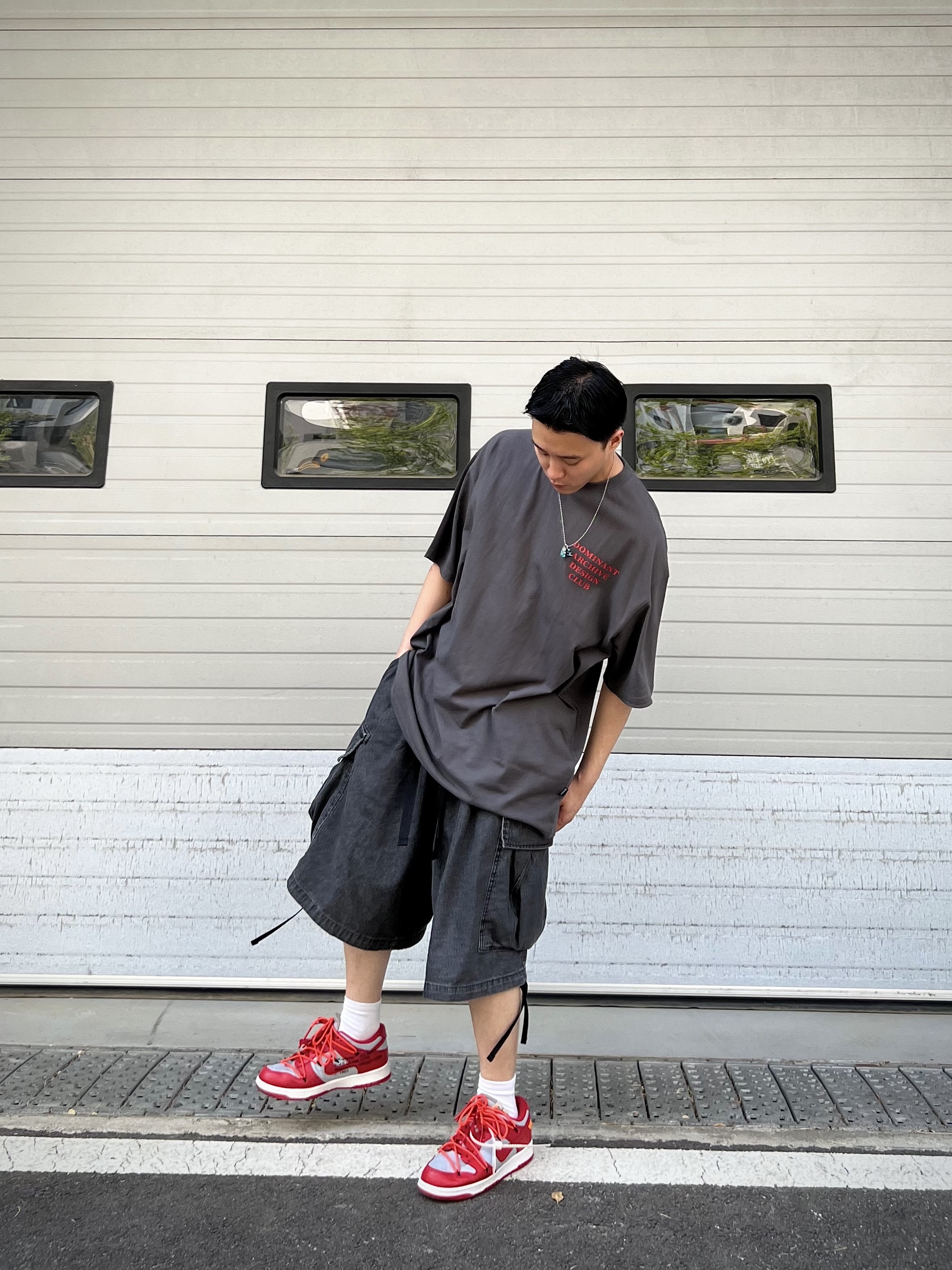 Nike x Off-White Dunk Low University Red 착용 스타일 - 1