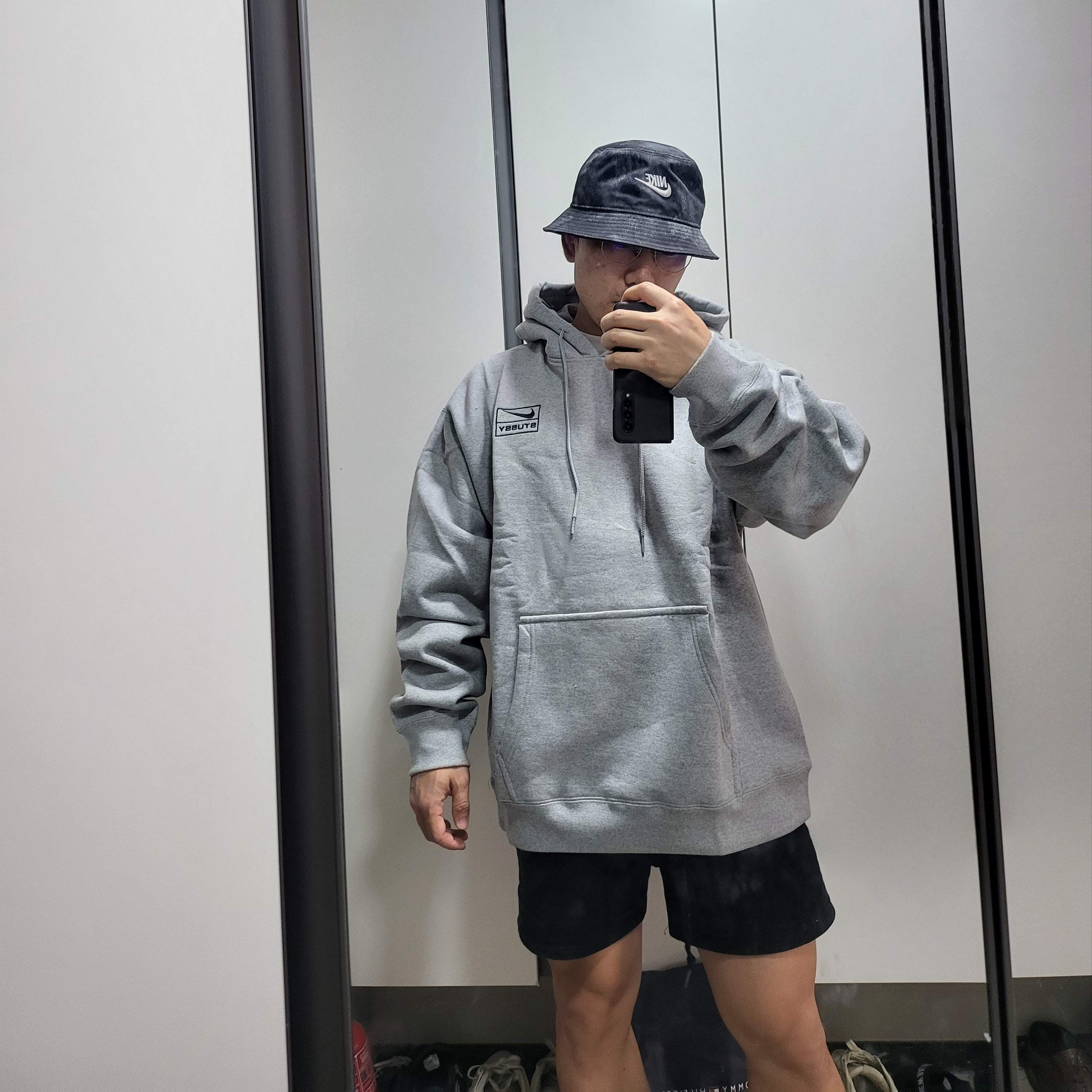 Nike x Stussy NRG RA Pullover Hoodie Dark Grey Heather (DJ9488-063) 착용 스타일 - 2