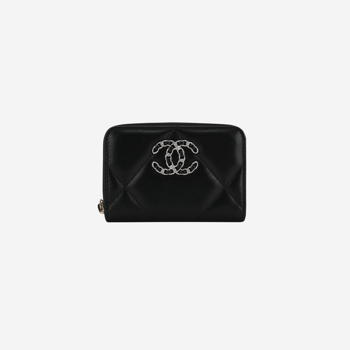 샤넬 19 지퍼 코인 지갑 램스킨 & 실버 메탈 블랙, Chanel