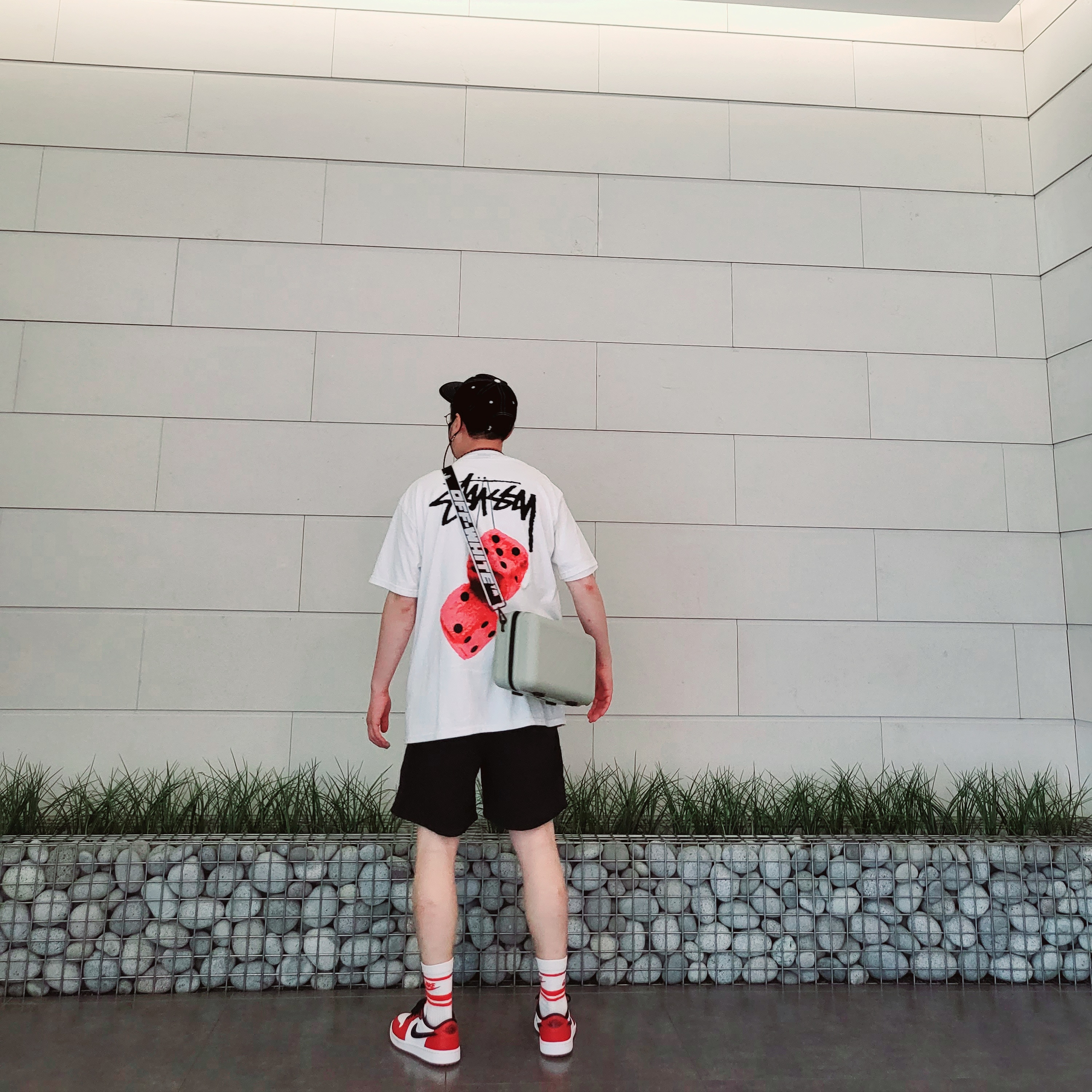Stussy Fuzzy Dice T-Shirt White, Off-White x Amore Pacific Protection Box (Without Cosmetics) 착용 스타일 - 1