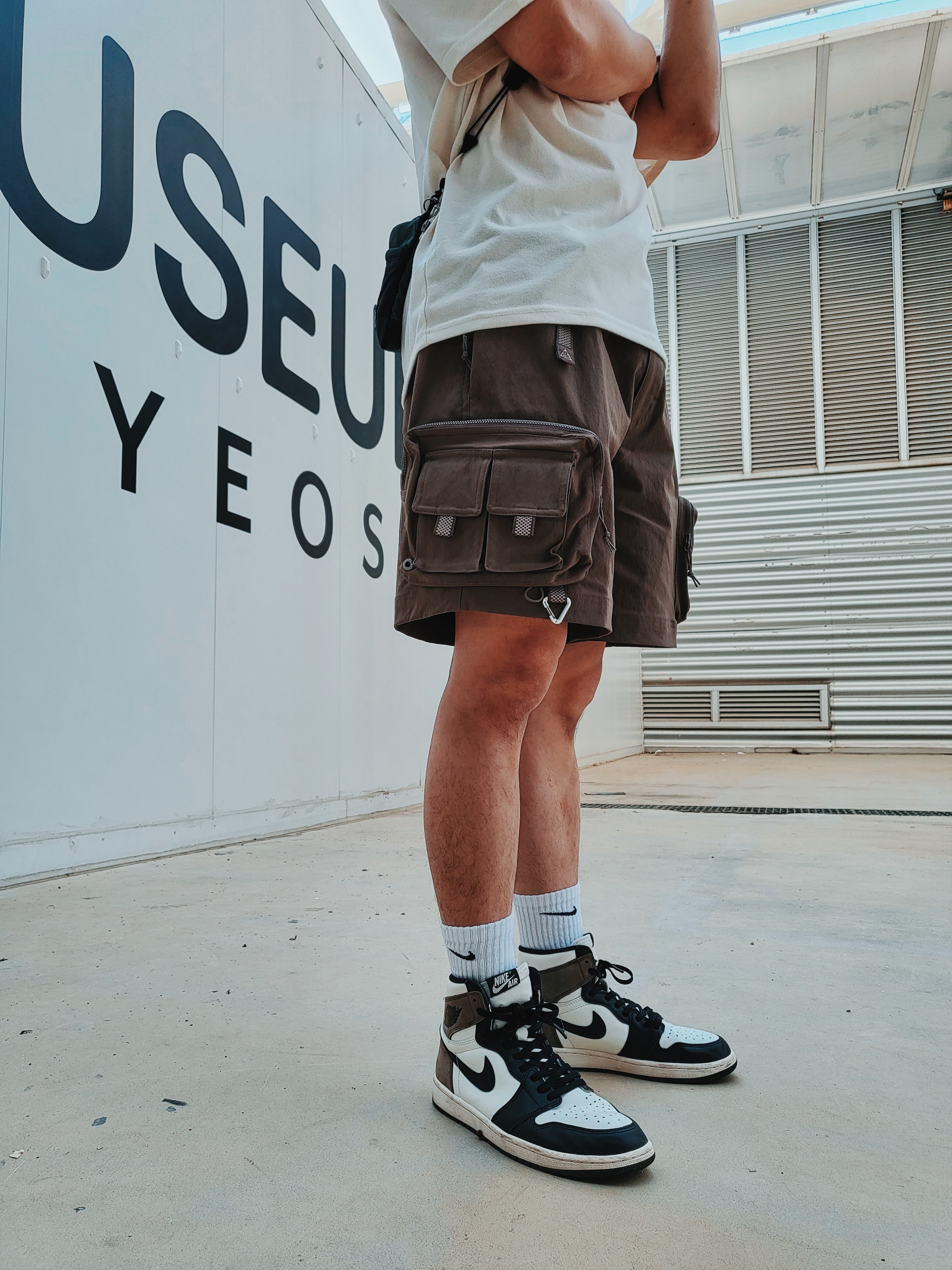 Nike ACG Cargo Shorts Ironstone - US/EU, Jordan 1 Retro High OG Black Mocha 착용 스타일