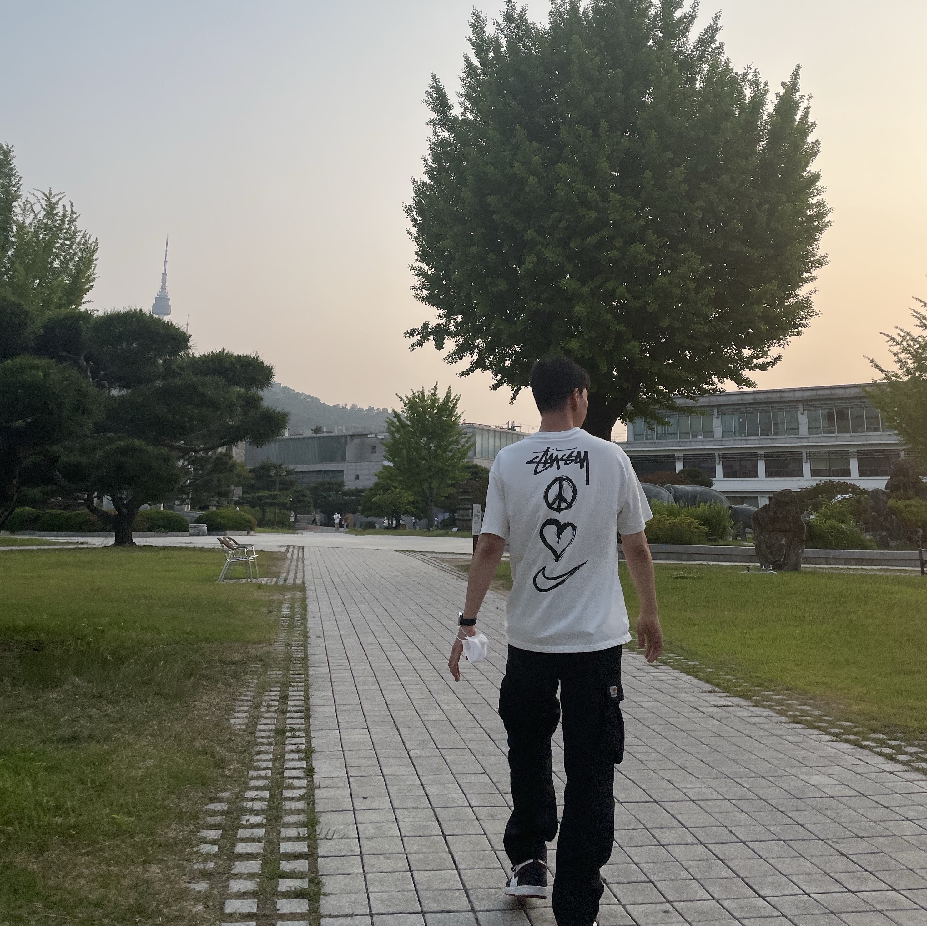 Nike x Stussy NRG RA T-Shirt Summit White (DM4942-121), Jordan 1 Retro High OG Bloodline 착용 스타일 - 1