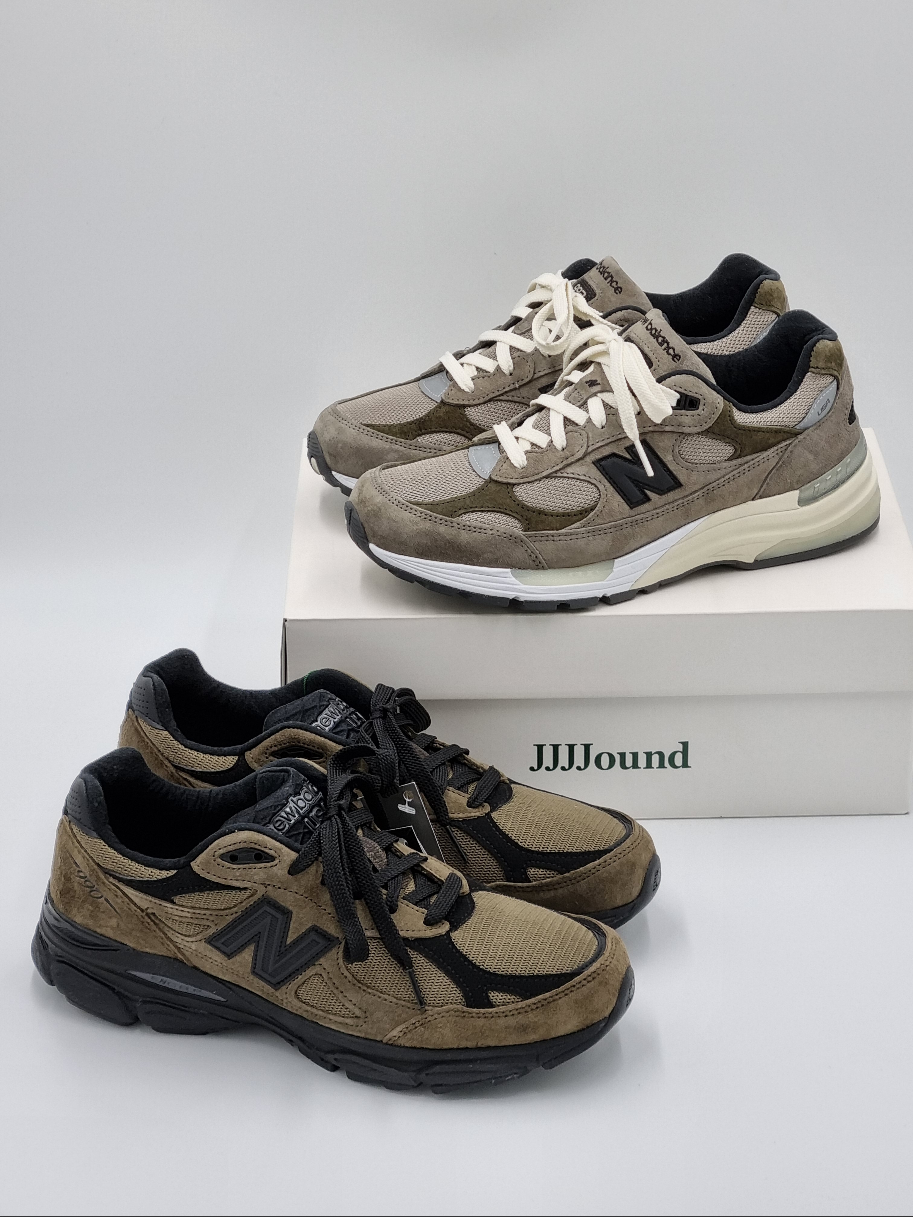New Balance x JJJJound 990v3 Brown Black, New Balance x JJJJound 992 Made in USA Grey 착용 스타일