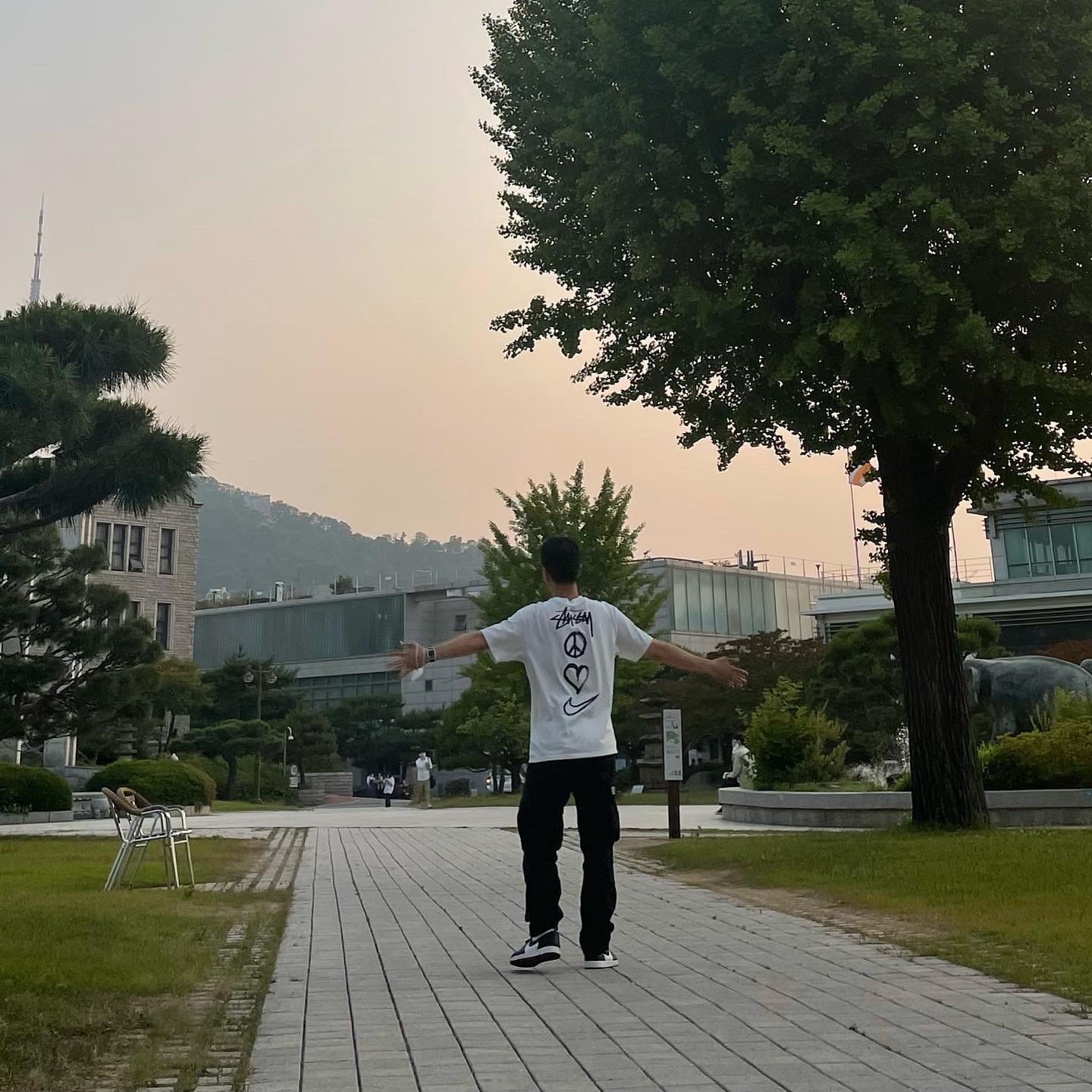 Nike x Stussy NRG RA T-Shirt Summit White (DM4942-121), Jordan 1 Retro High OG Bloodline 착용 스타일 - 2