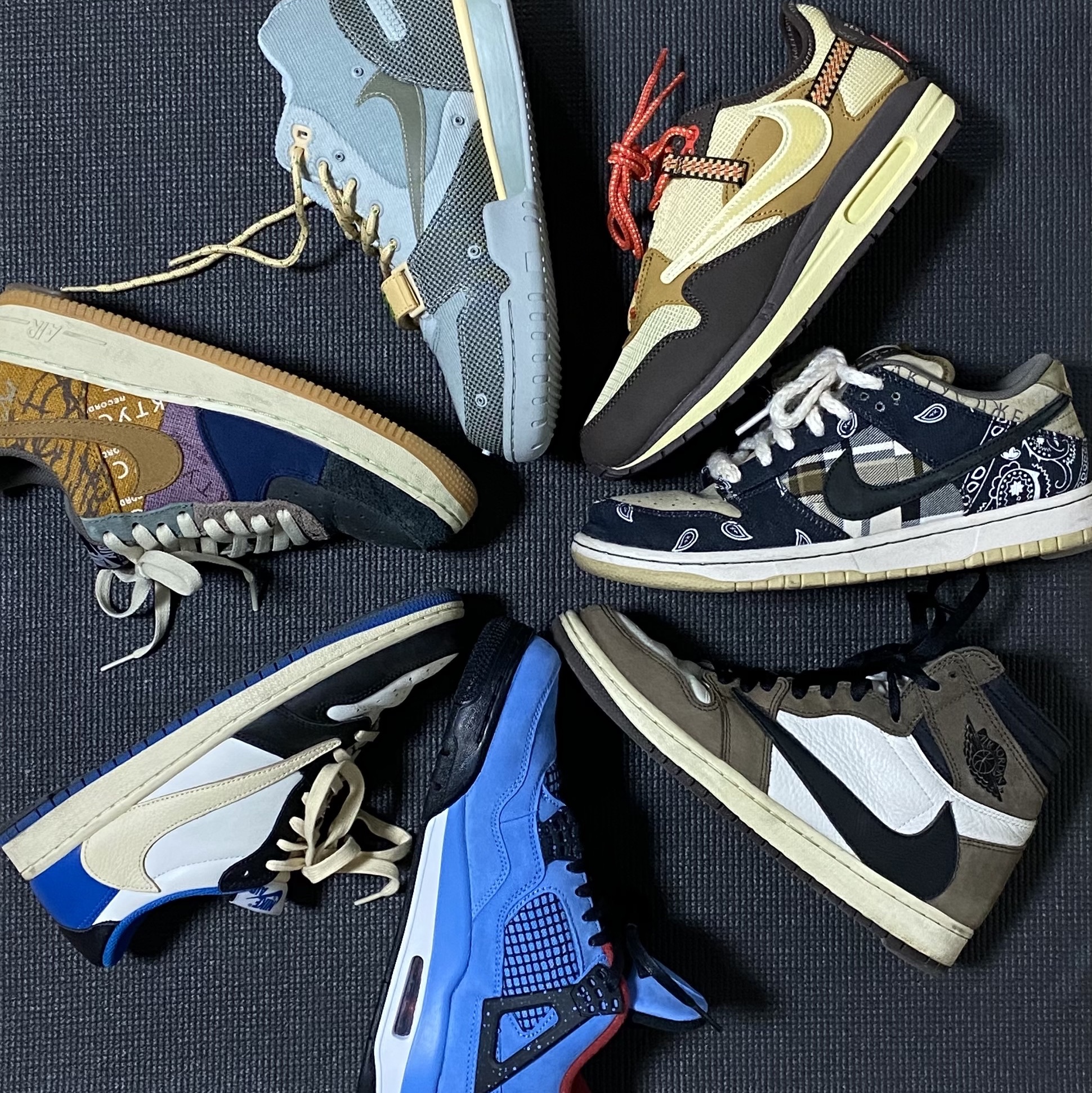 Nike x Travis Scott Air Max 1 Cact.us Brown, Nike x Travis Scott Nike Air Trainer 1 Grey Haze and Dusty Sage ์ฐฉ์ฉ ์คํ์ผ