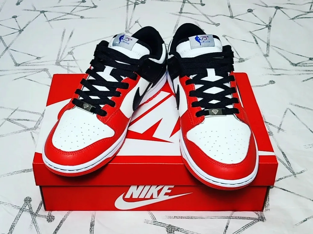 Nike x NBA Dunk Low Retro EMB Black and Chile Red 착용 스타일 - 3