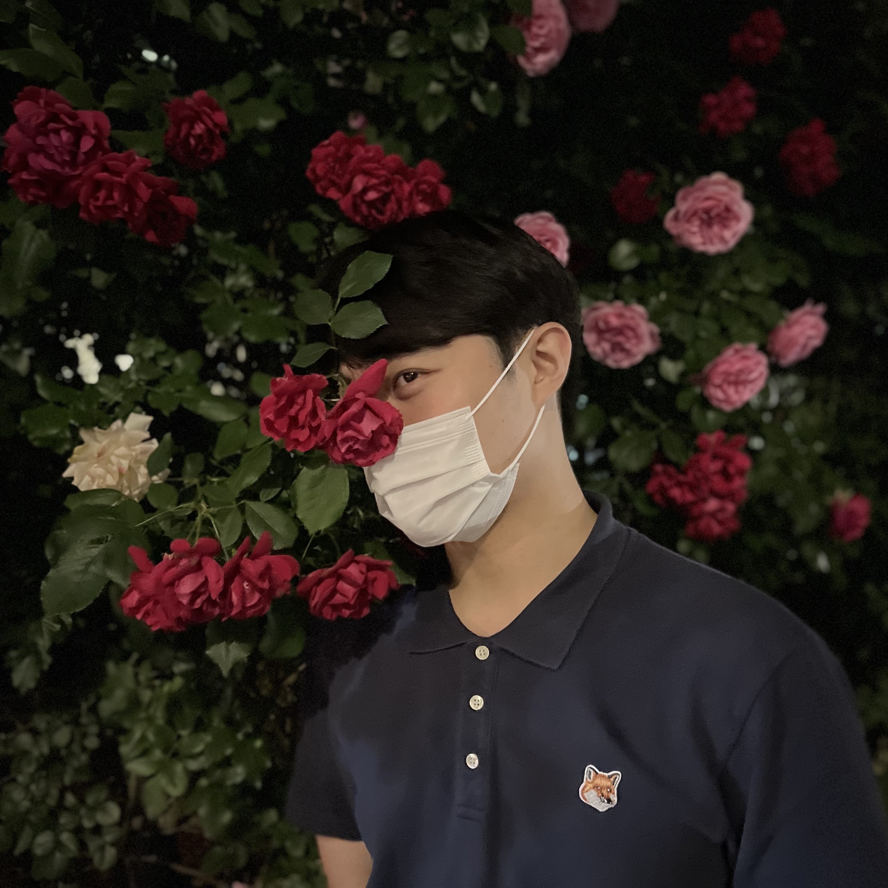 Maison Kitsune Fox Head Patch Classic Polo Navy 착용 스타일 - 2