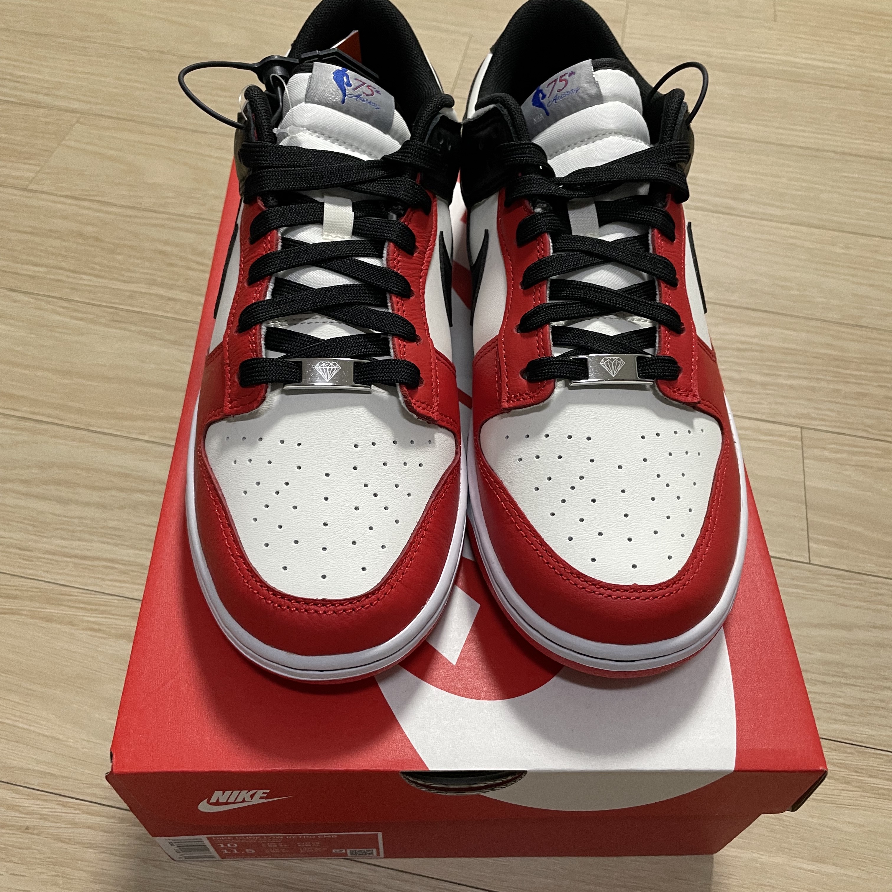 Nike x NBA Dunk Low Retro EMB Black and Chile Red 착용 스타일 - 1