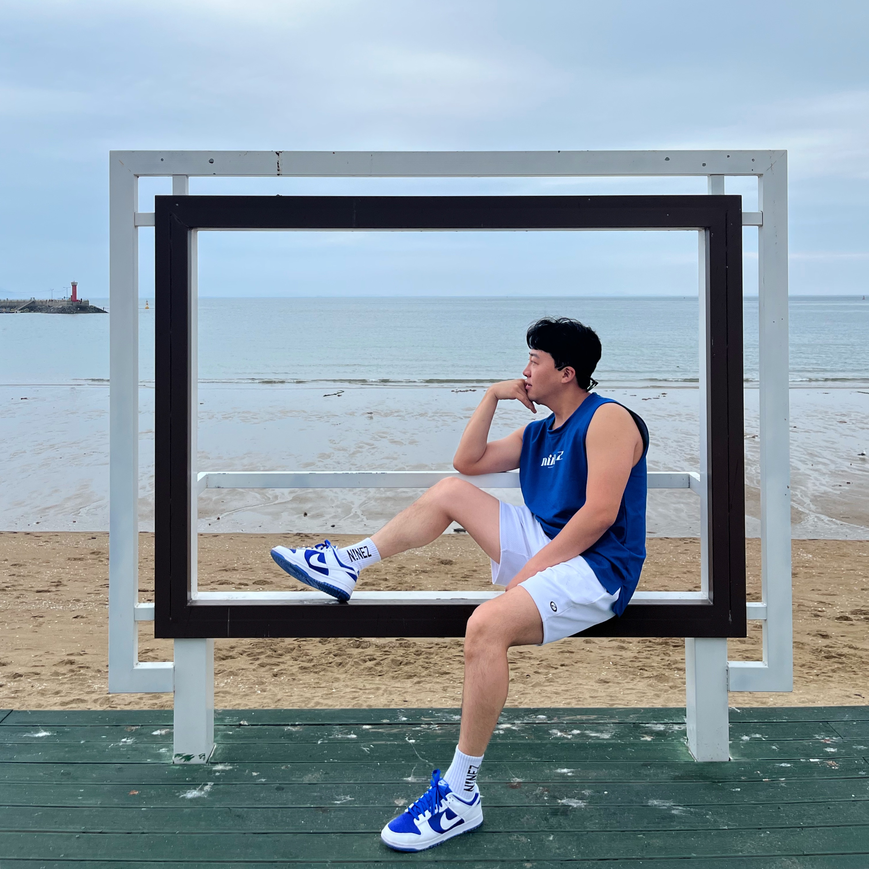 Nike Dunk Low Retro Racer Blue and White 착용 스타일