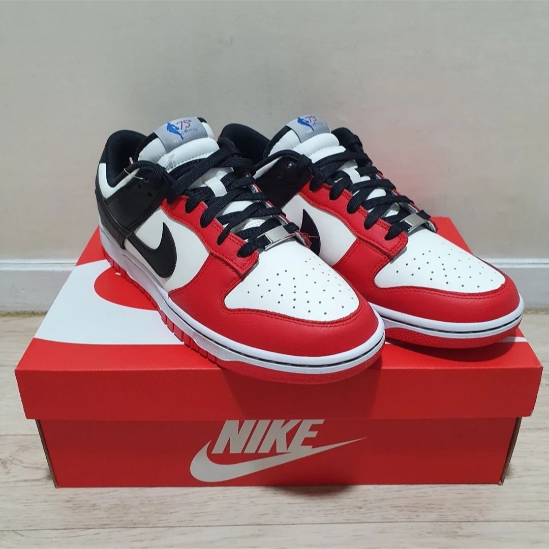 Nike x NBA Dunk Low Retro EMB Black and Chile Red 착용 스타일