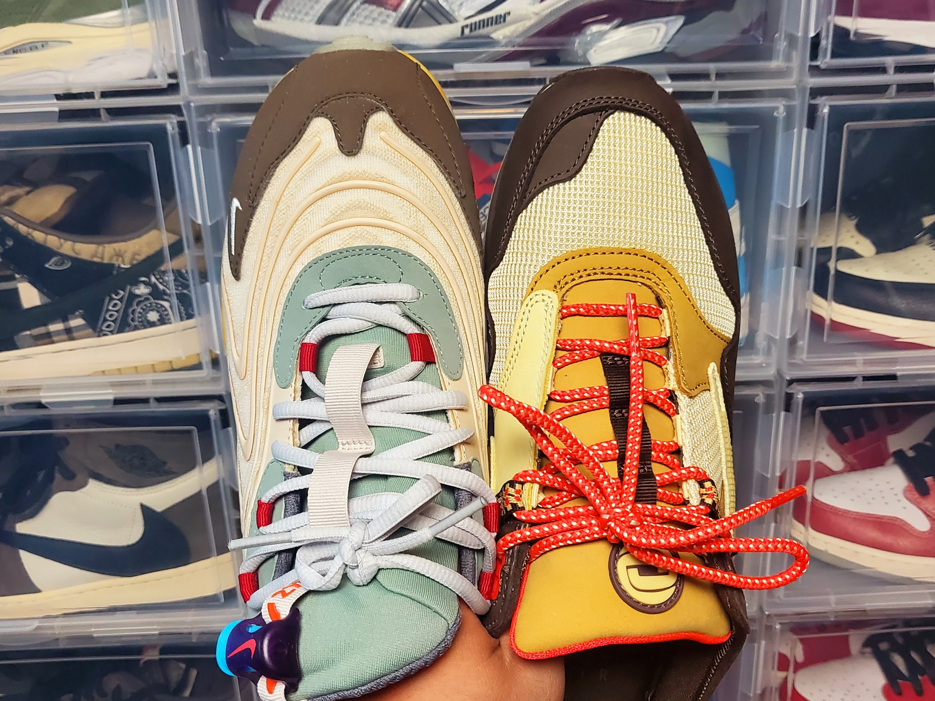 Nike x Travis Scott Air Max 270 React Cactus Trails, Nike x Travis Scott Air Max 1 Cact.us Brown 착용 스타일 - 2