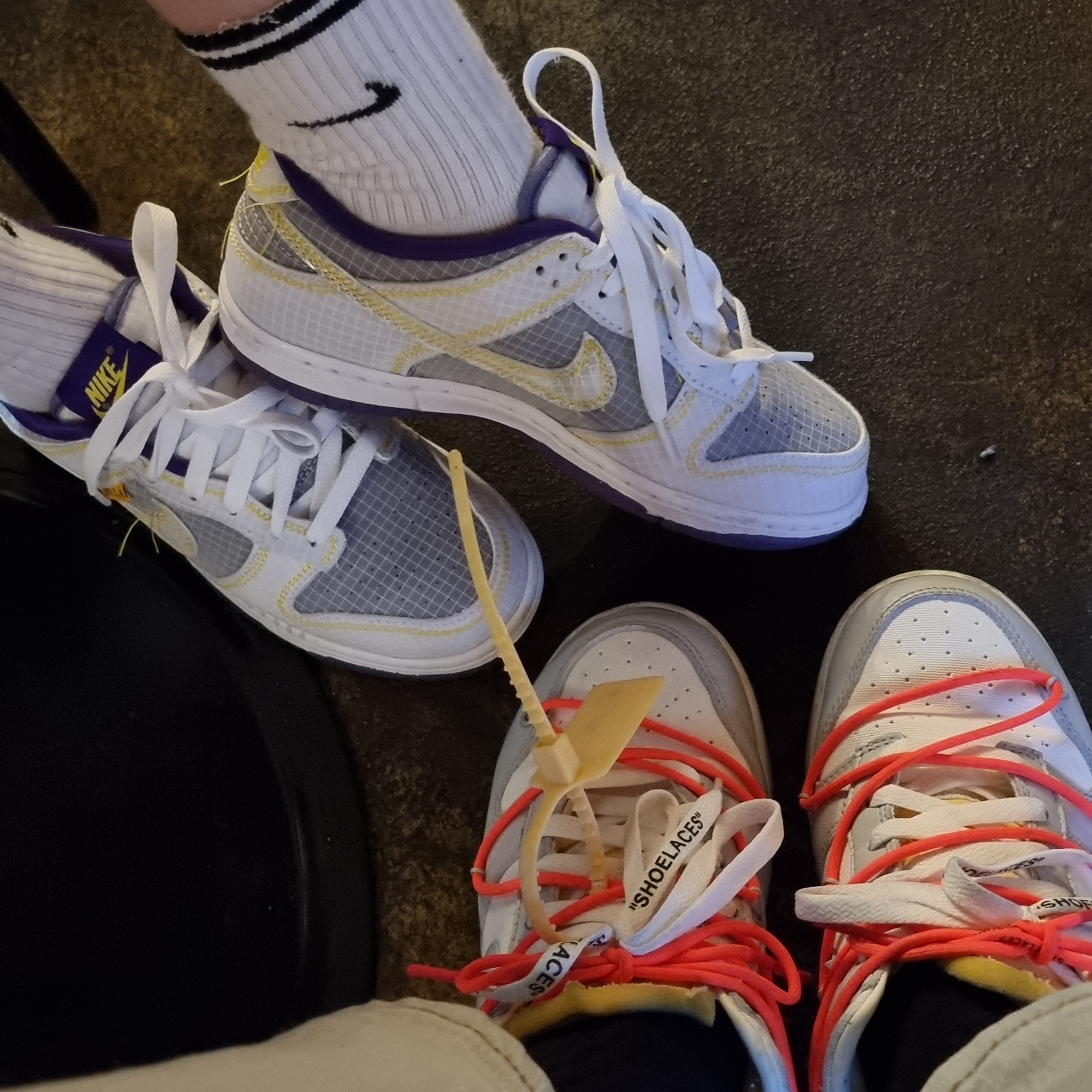 Nike x Union Dunk Low Passport Pack Court Purple White, Nike x Off-White Dunk Low The 50 - Lot 46 착용 스타일