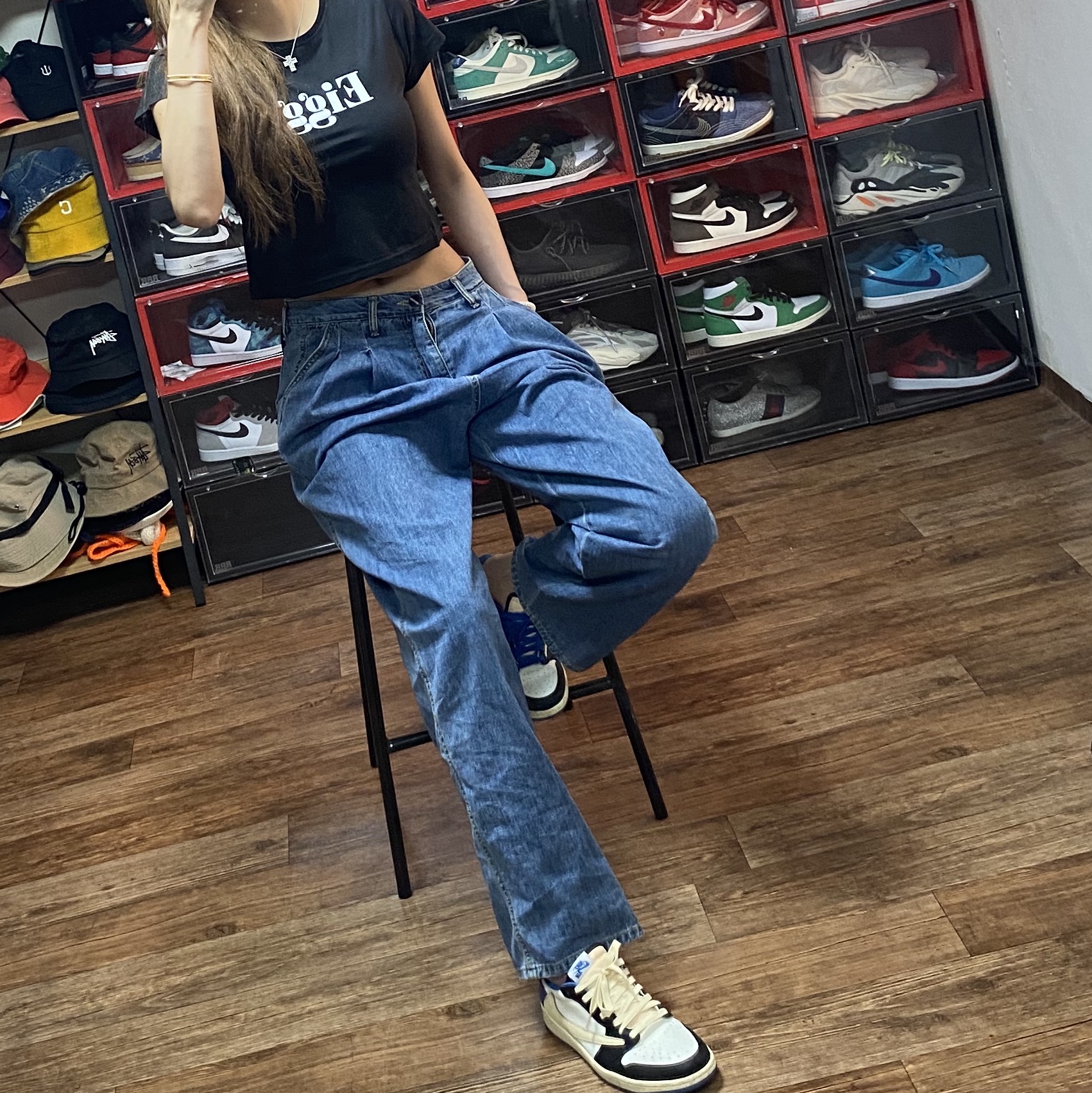 Jordan 1 x Travis Scott x Fragment Retro Low OG SP Military Blue 착용 스타일