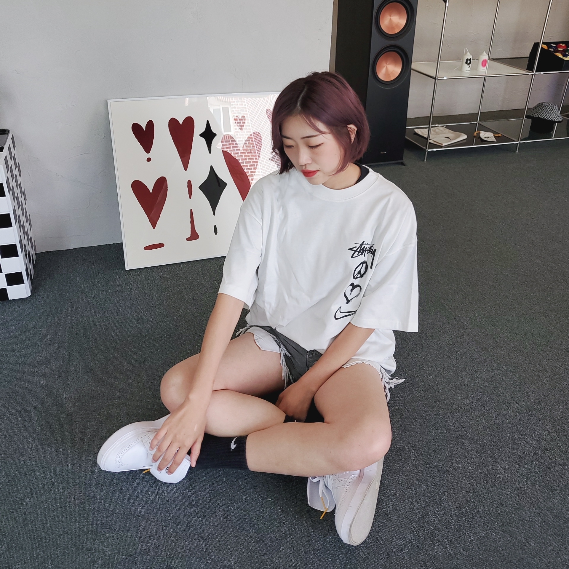 Nike x Stussy NRG RA T-Shirt Summit White (DM4942-121), Nike x Peaceminusone Kwondo1 White 착용 스타일 - 2