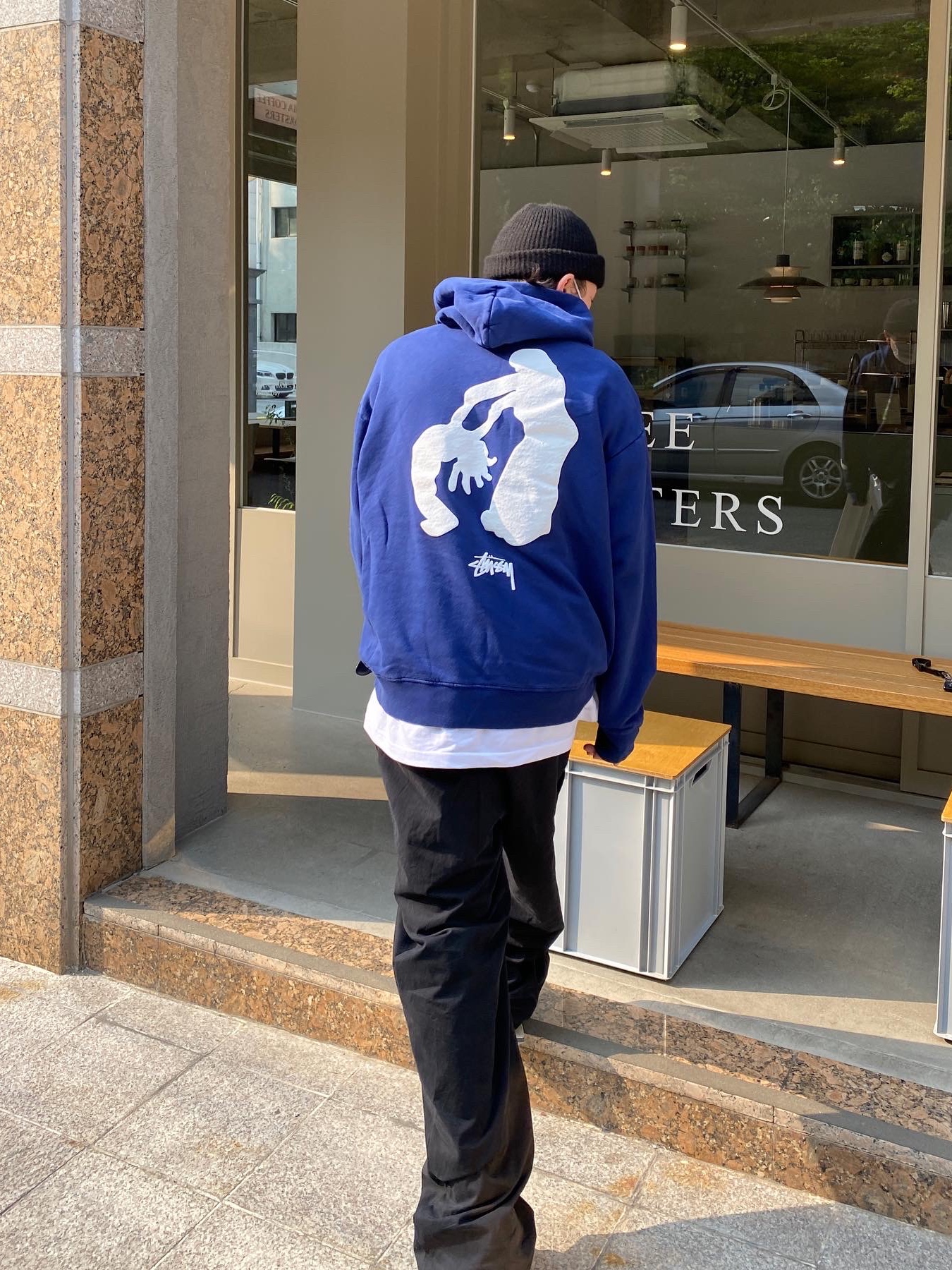 Stussy Bakar Nobody's Home Hoodie Navy 착용 스타일 - 1
