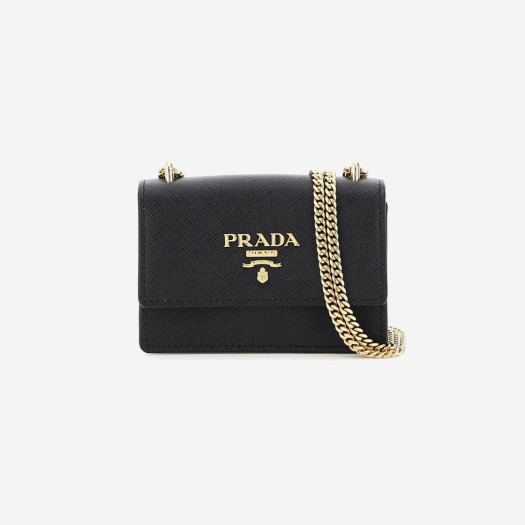 프라다 숄더 스트랩 사피아노 레더 카드 지갑 블랙