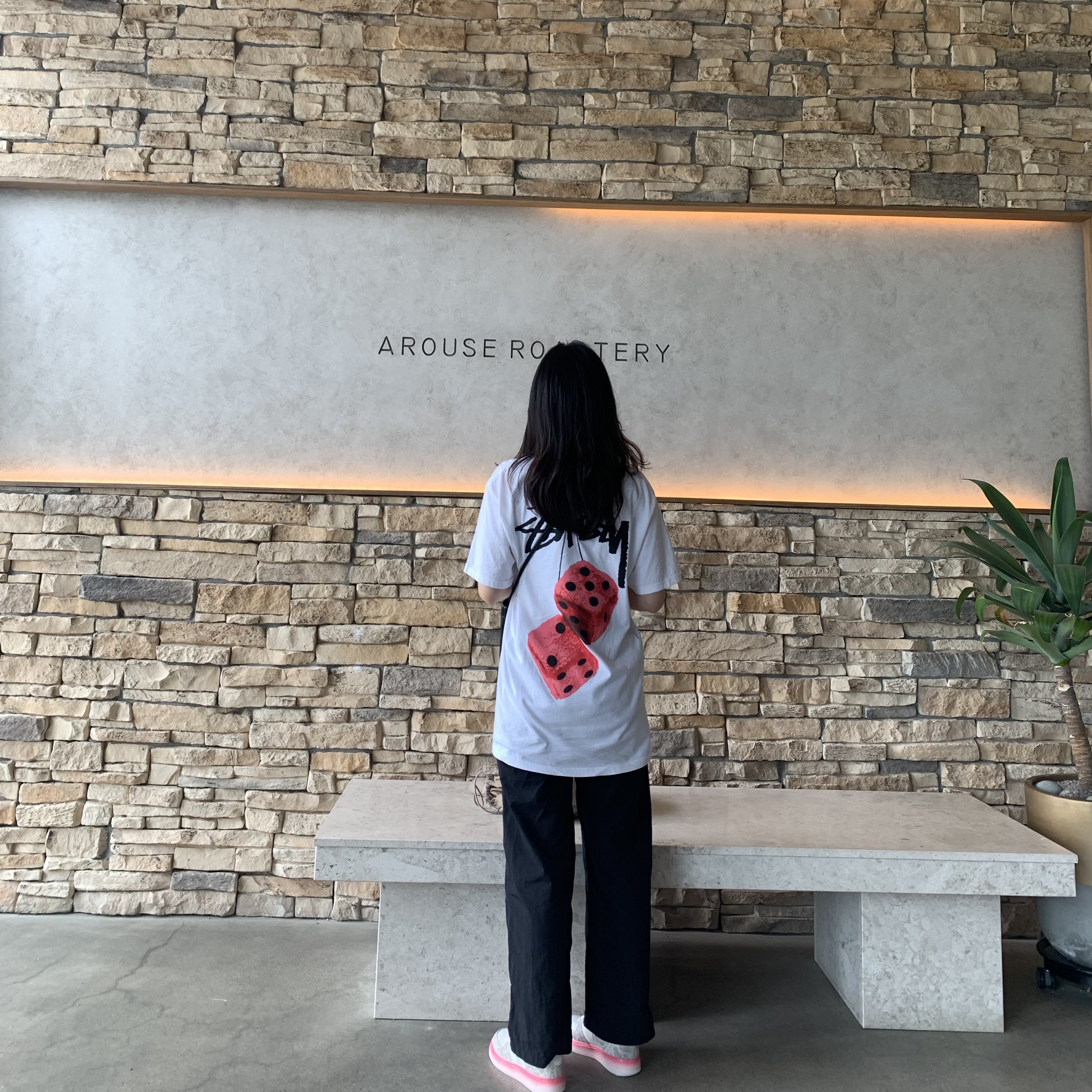 (W) Nike Air Force 1 '07 LX Our Force 1, Stussy Fuzzy Dice T-Shirt White 착용 스타일 - 1