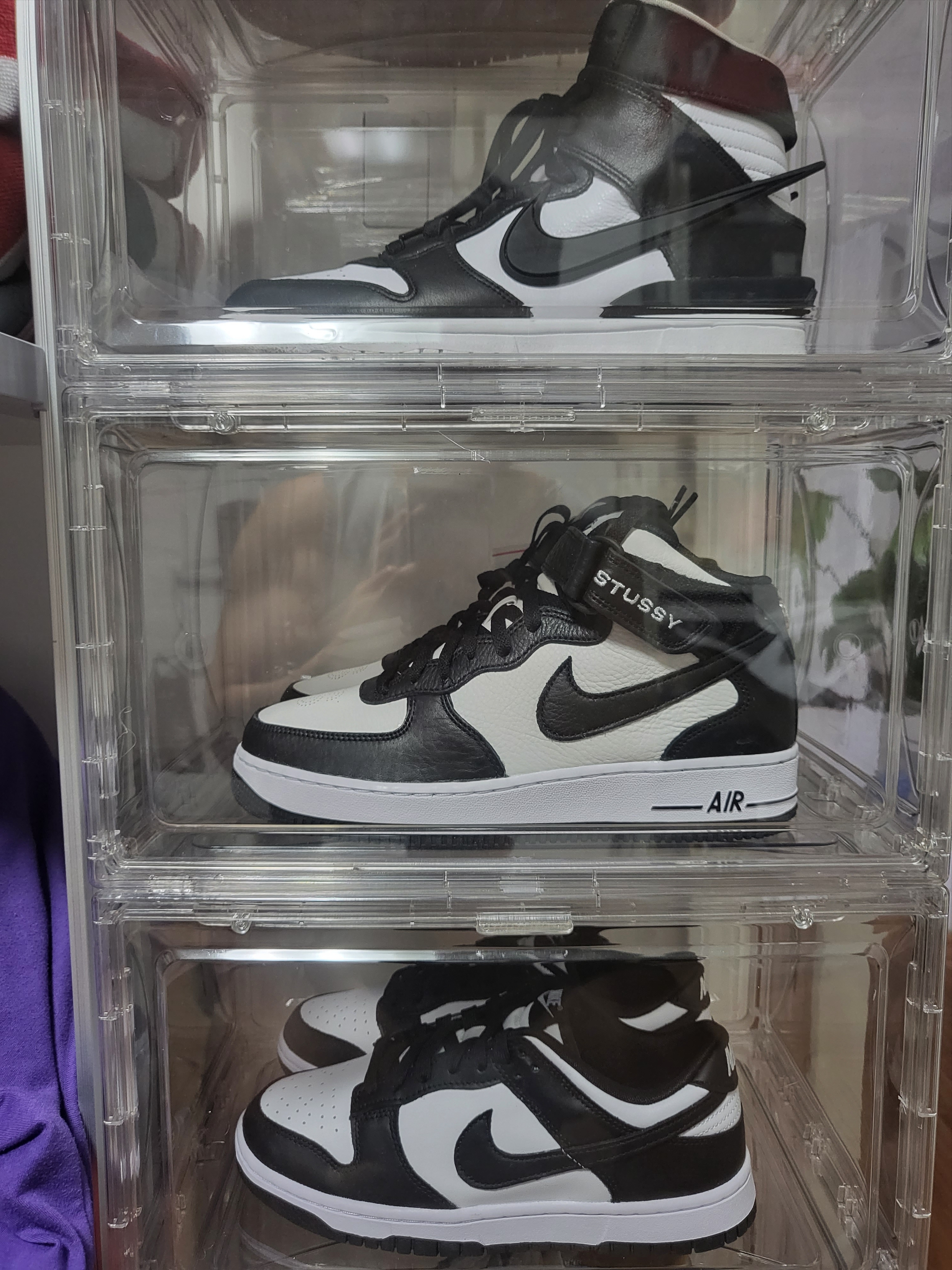 Nike x Stussy Air Force 1 '07 Mid SP Black and Light Bone, Nike x Ambush Dunk High Black 착용 스타일 - 2