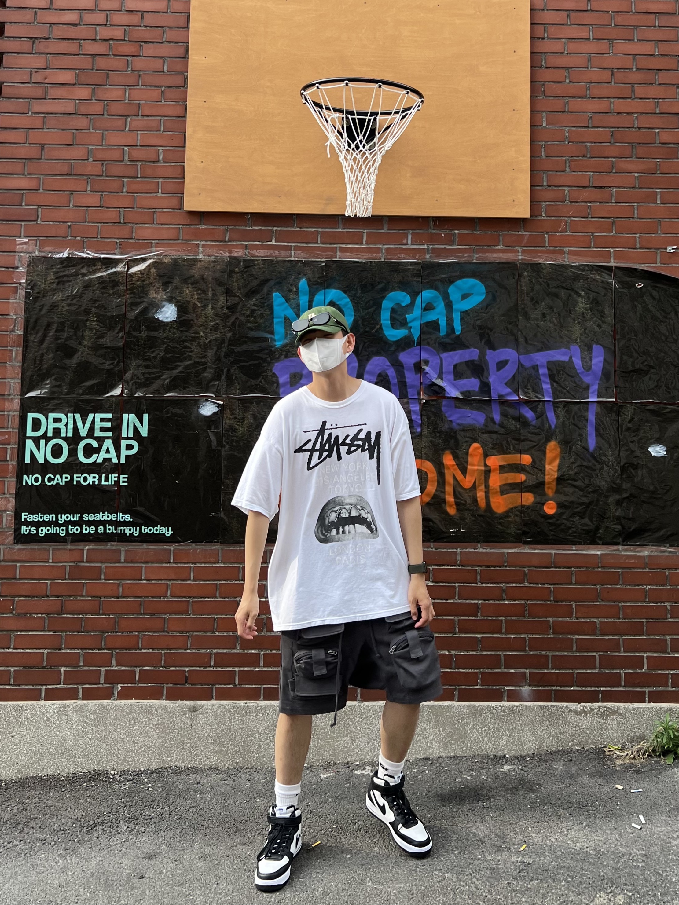 Nike x Stussy Air Force 1 '07 Mid SP Black and Light Bone, Stussy x Rick Owens 40 WT T-Shirt 착용 스타일 - 3