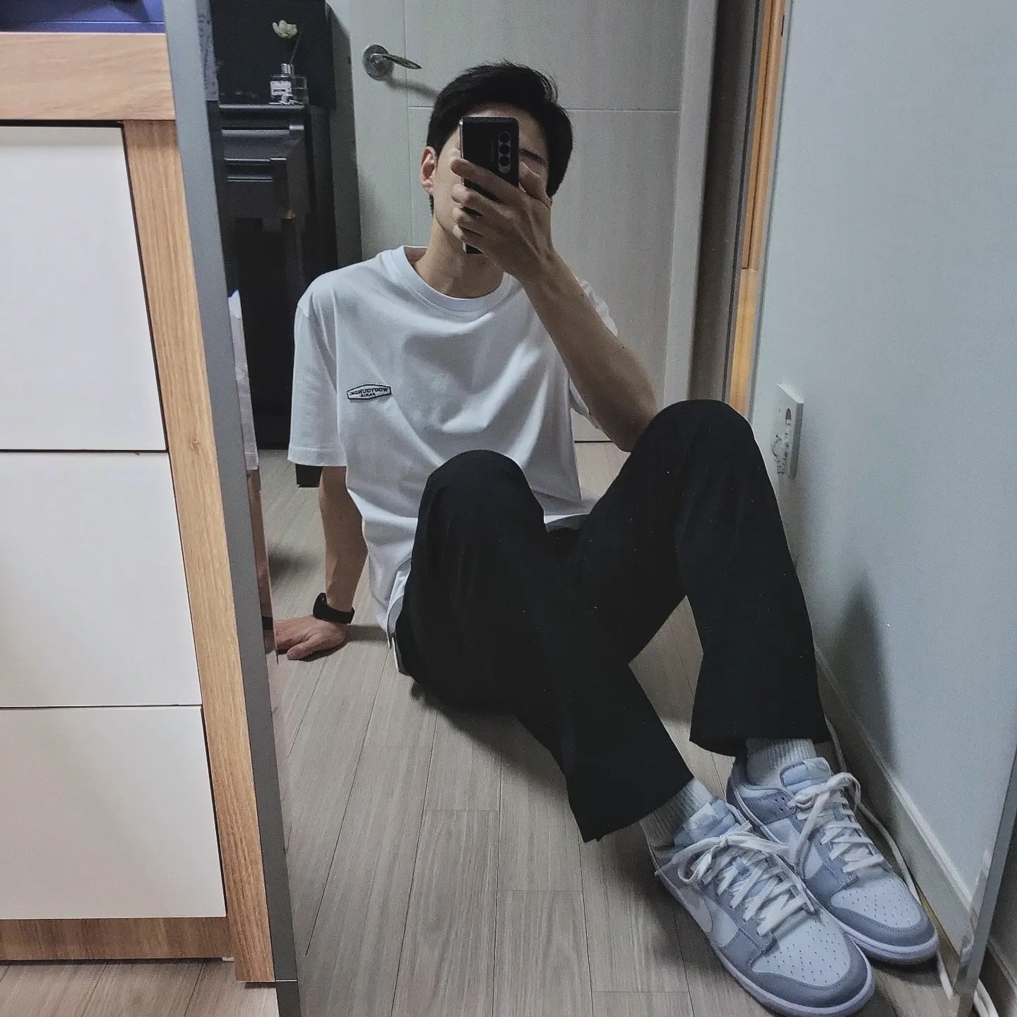 Nike Dunk Low Retro Wolf Grey, Wooyoungmi Black Back Logo T-Shirt White - 22SS 착용 스타일 - 2