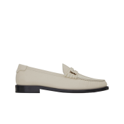 (W) Saint Laurent Smooth Leather Monogram Penny Slippers Pearl