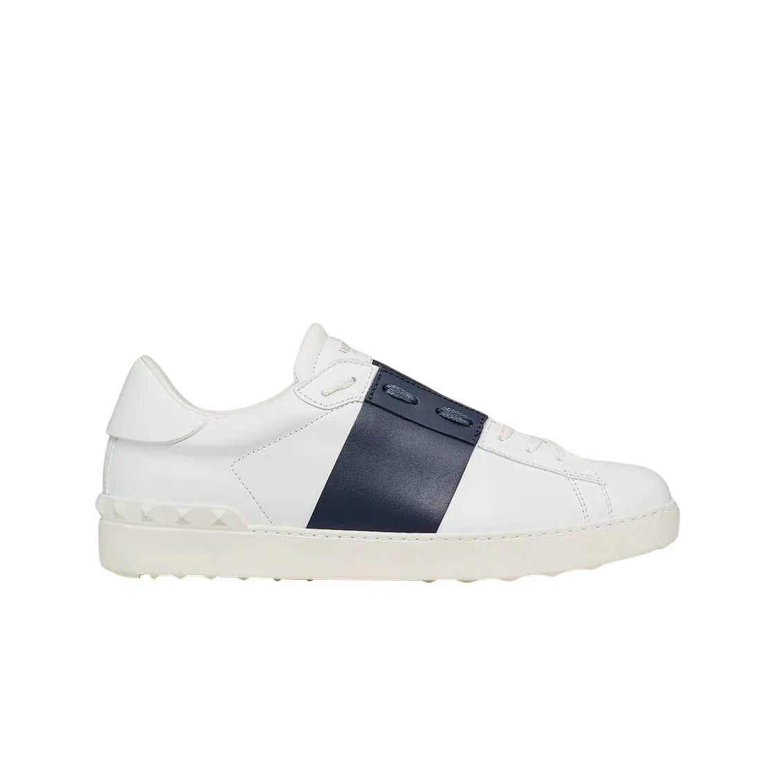 S0830BLUM15 Valentino Calfskin Open Leather Sneakers White Marine