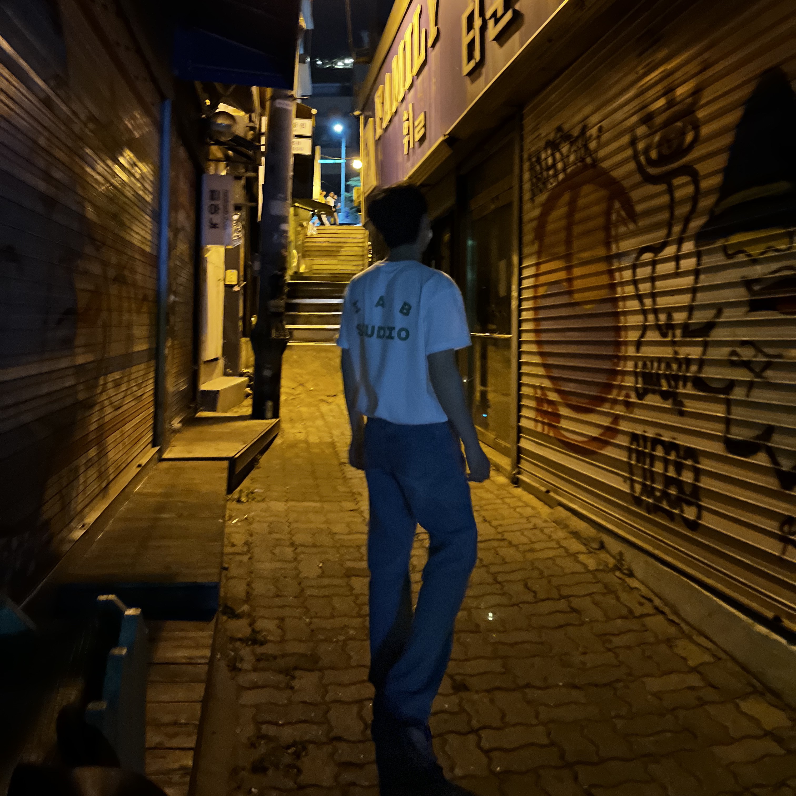 IAB Studio T-Shirt White Light Green 착용 스타일