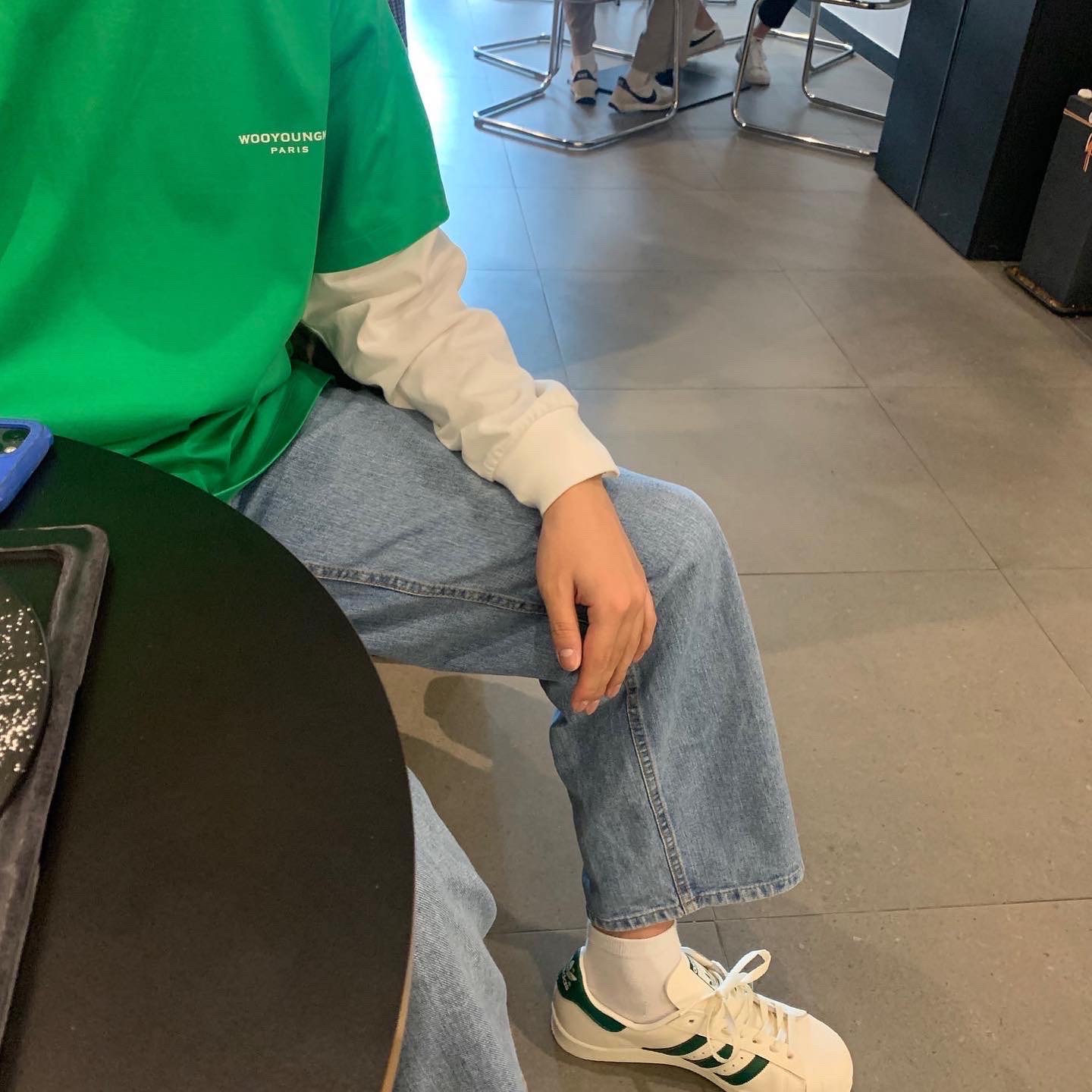 Adidas Superstar 82 Off White Dark Green, Wooyoungmi Flower Print Back Logo T-Shirt Green - 22SS 착용 스타일
