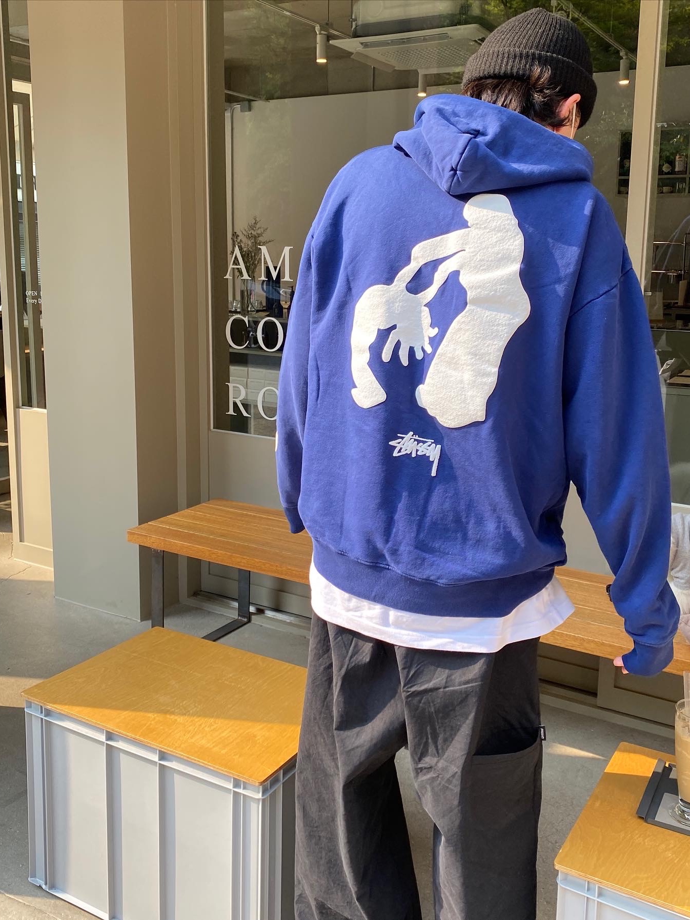Stussy Bakar Nobody's Home Hoodie Navy 착용 스타일 - 3