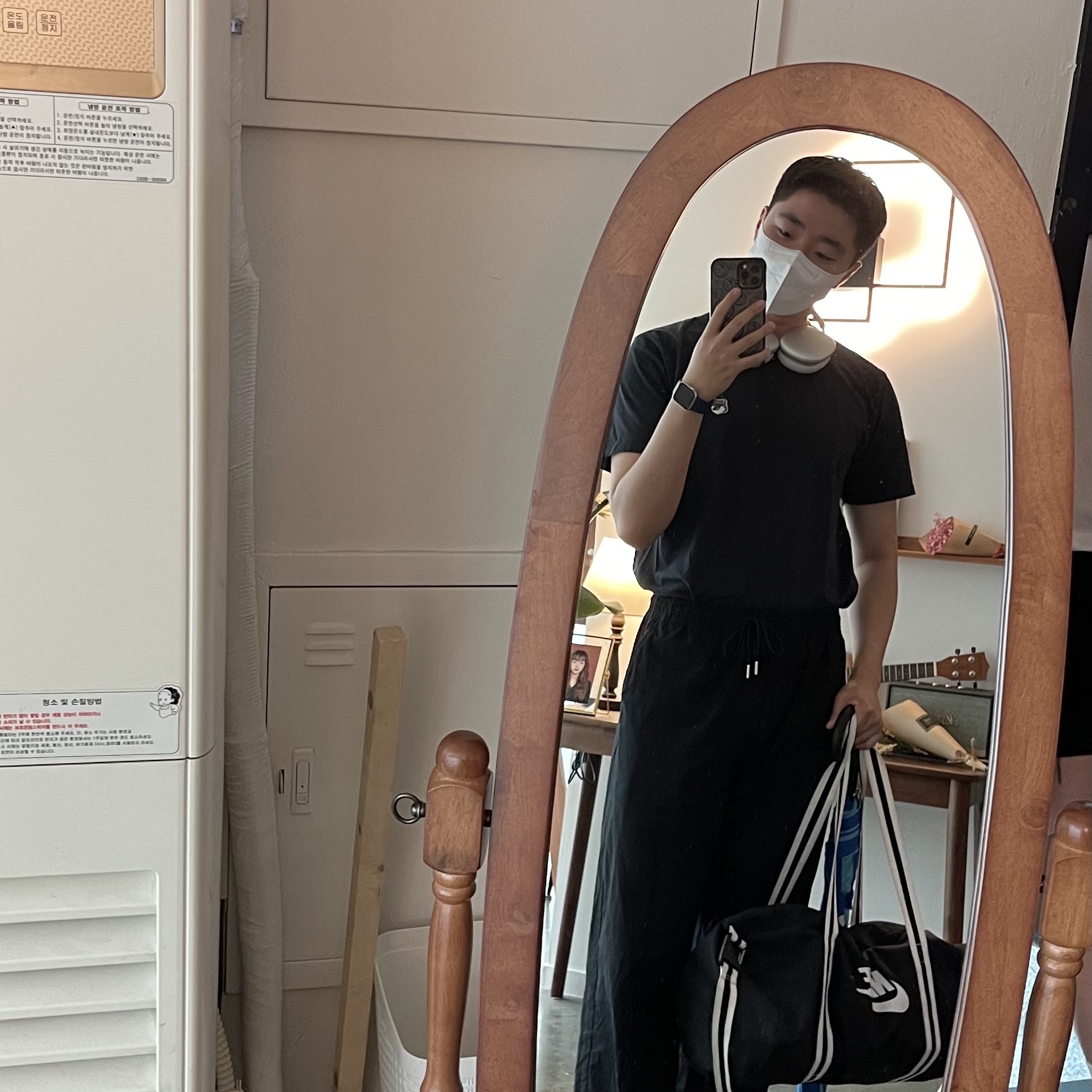 Apple AirPods Max Lightning Silver (Korean Ver.), Maison Kitsune Double Fox Head Patch Classic T-Shirt Anthracite 착용 스타일